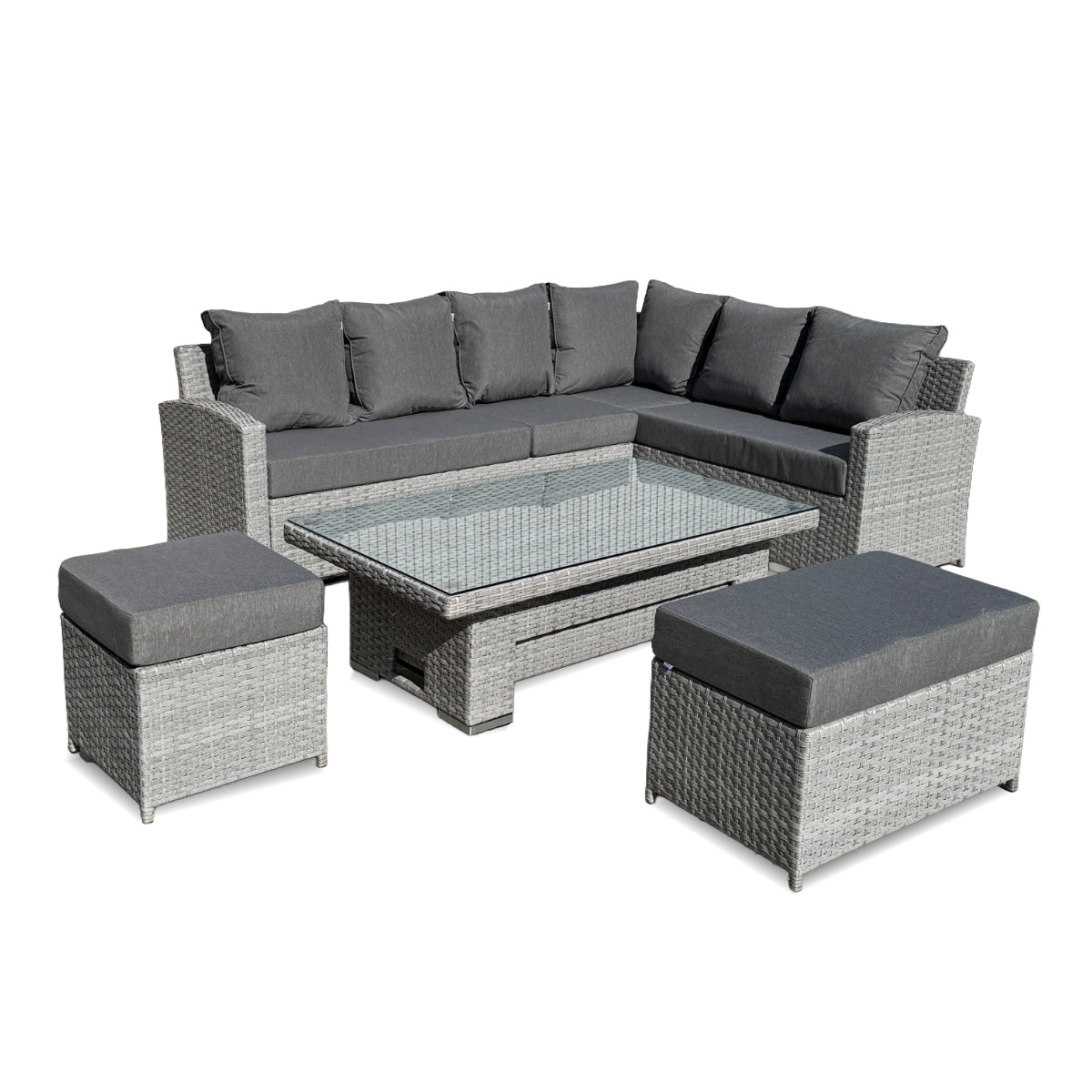 Sorrento Large Corner Dining Set with Rising Table in Light Grey (Left Hand) - AMC Furniture