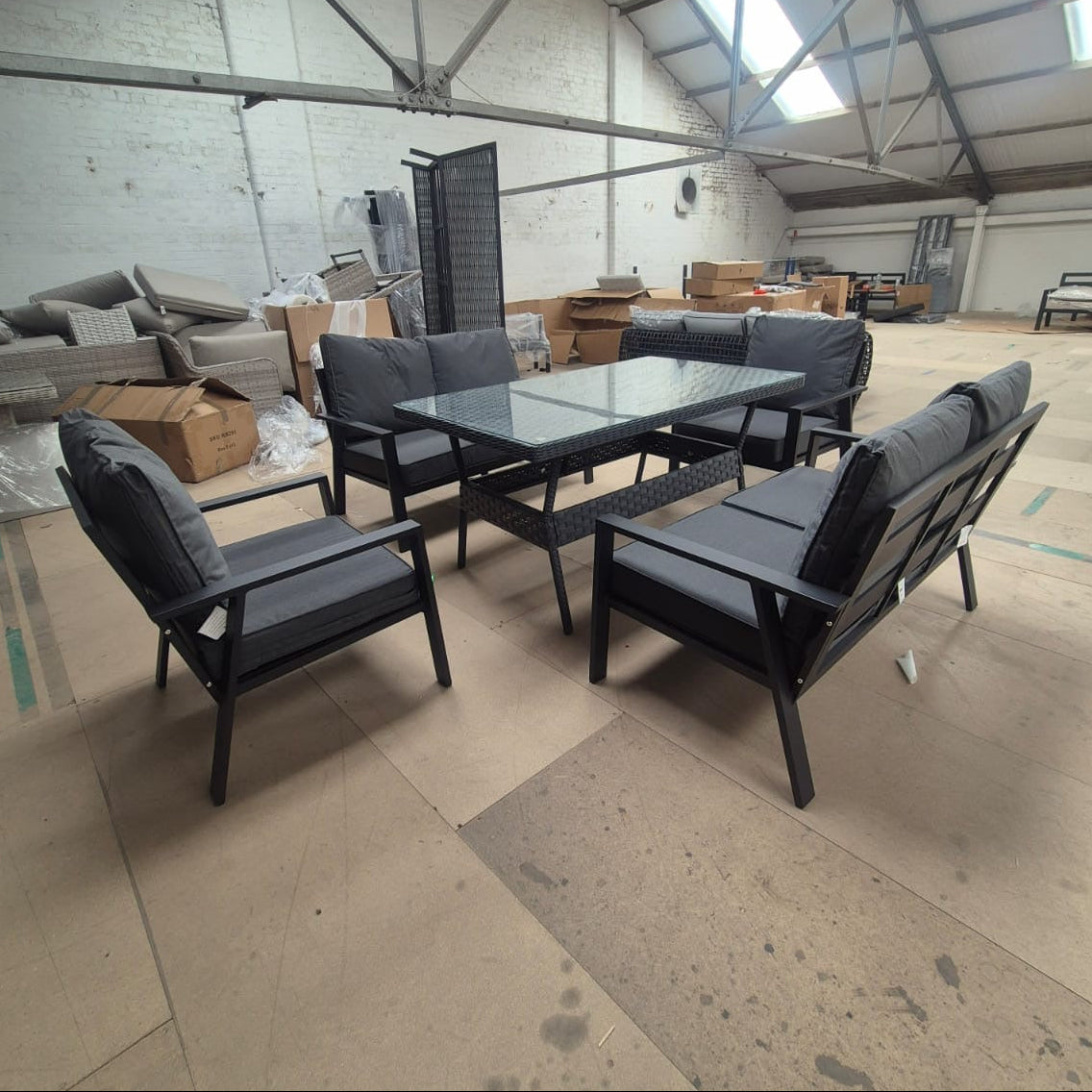 Sienna Aluminium Sofa Dining Set with Grey Rattan Dining Table