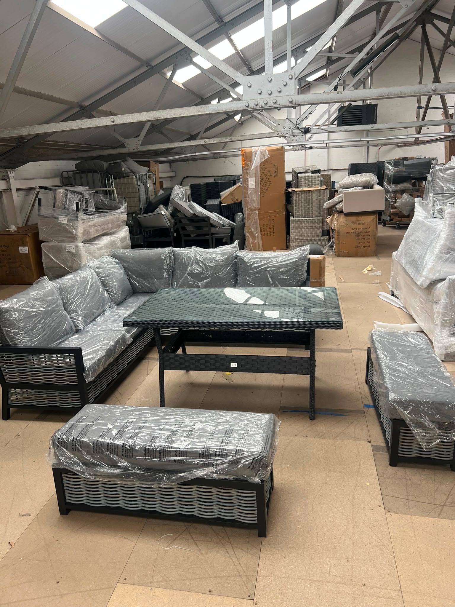 Ivy Aluminium Corner Sofa with Rattan Dining Table in Grey