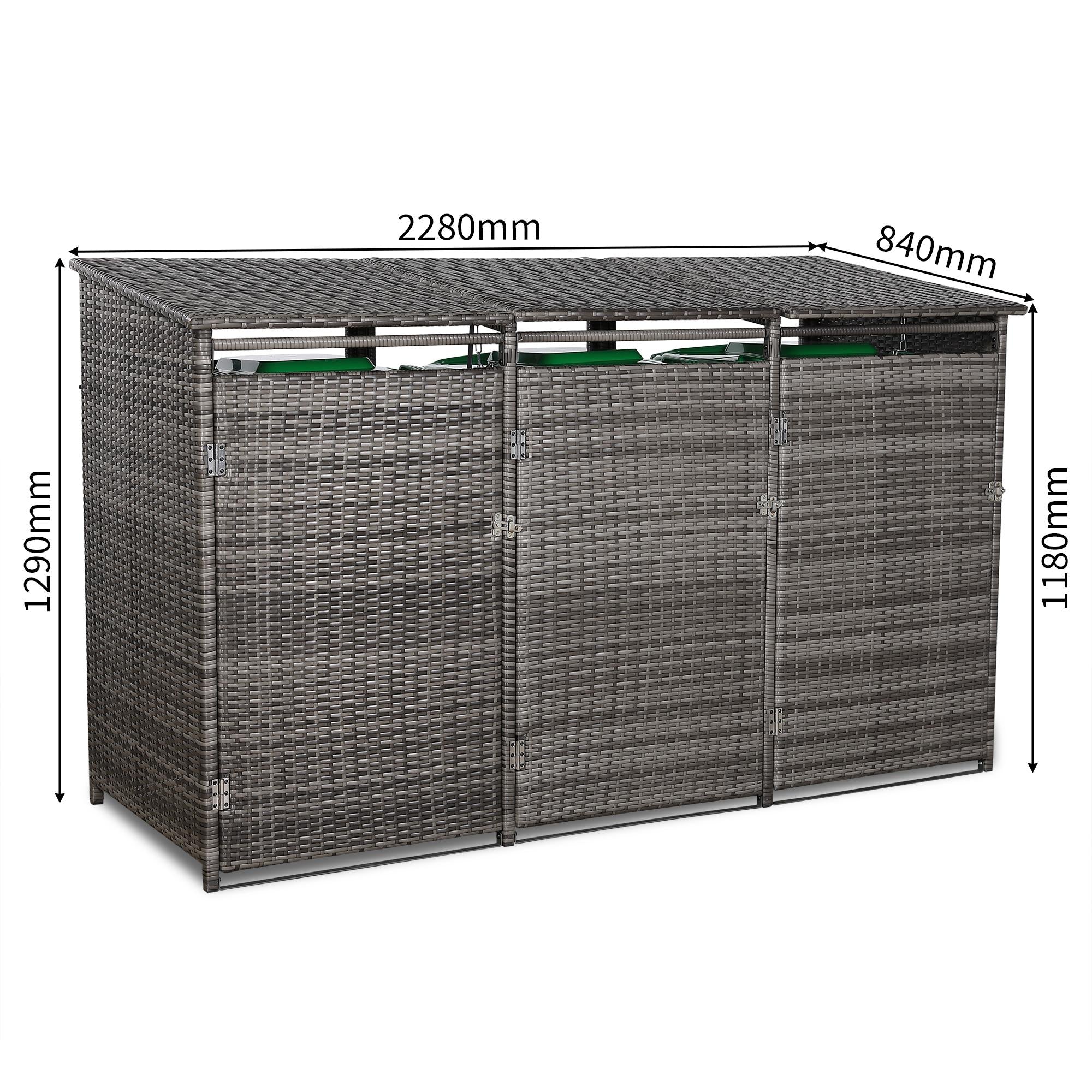 Triple wheelie bin shed / store in Grey Rattan Weave - AMC Furniture