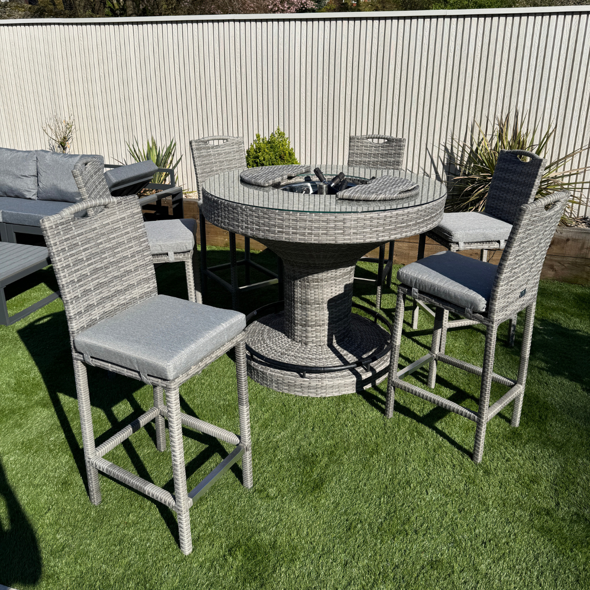 Oxford Aluminium frame Round Bar Set with Ice Bucket in Stone Brown Grey Weave - AMC Furniture