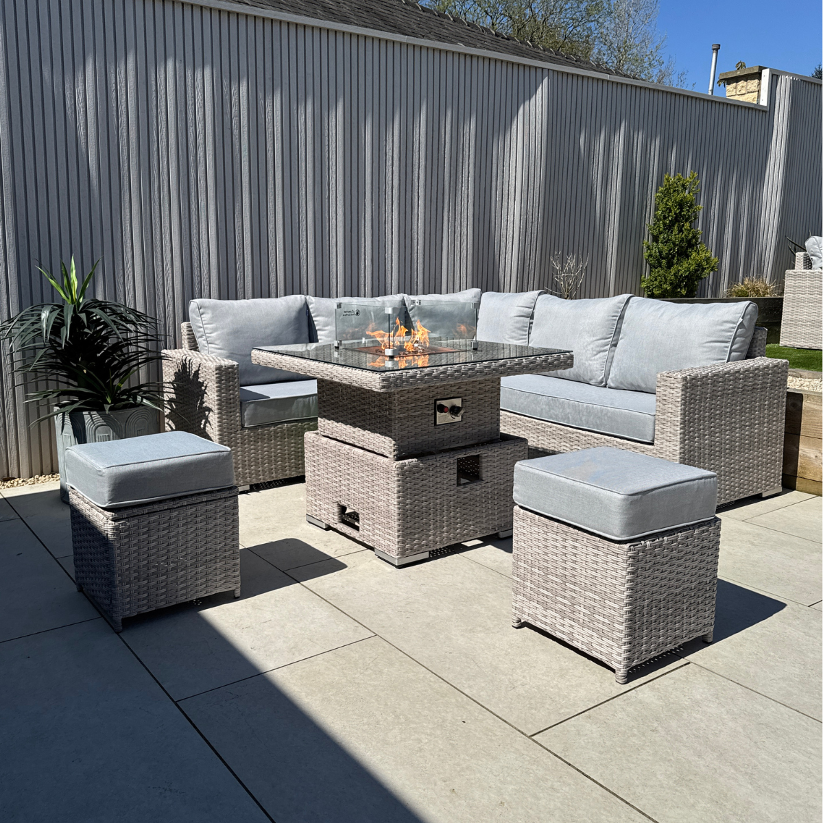 Santorini Square Rising Set with Firepit - AMC Furniture