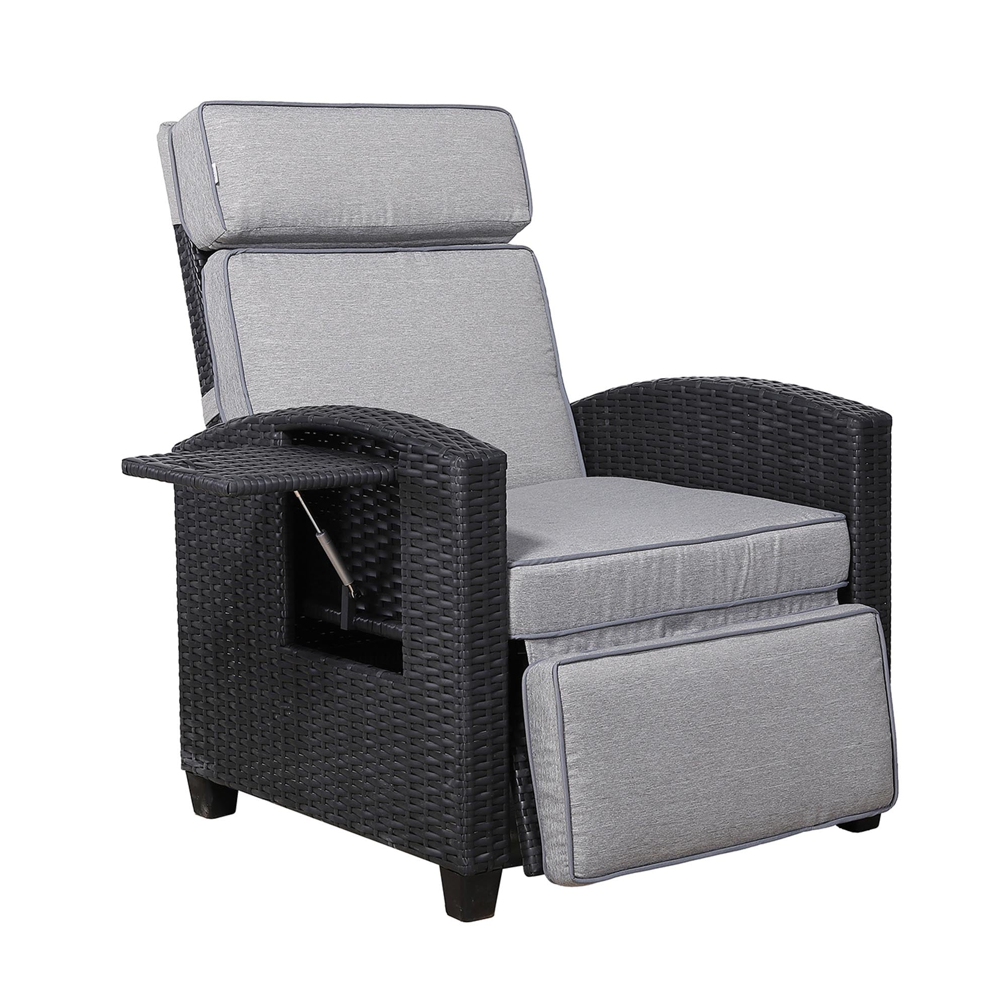 Pair of Catalina Reclining Armchairs with Flip Table in Black - AMC Furniture