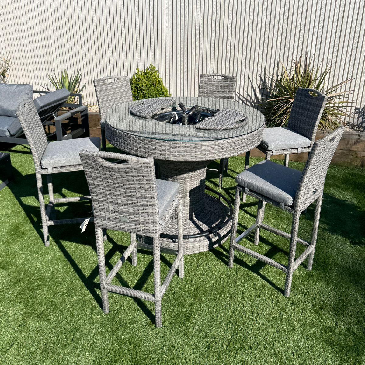 Oxford Aluminium frame Round Bar Set with Ice Bucket in Stone Brown Grey Weave - AMC Furniture
