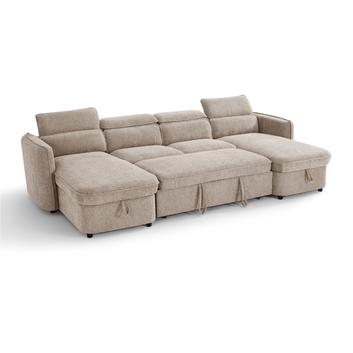 Nova U Shape Corner Sofa Bed in Beige - AMC Furniture