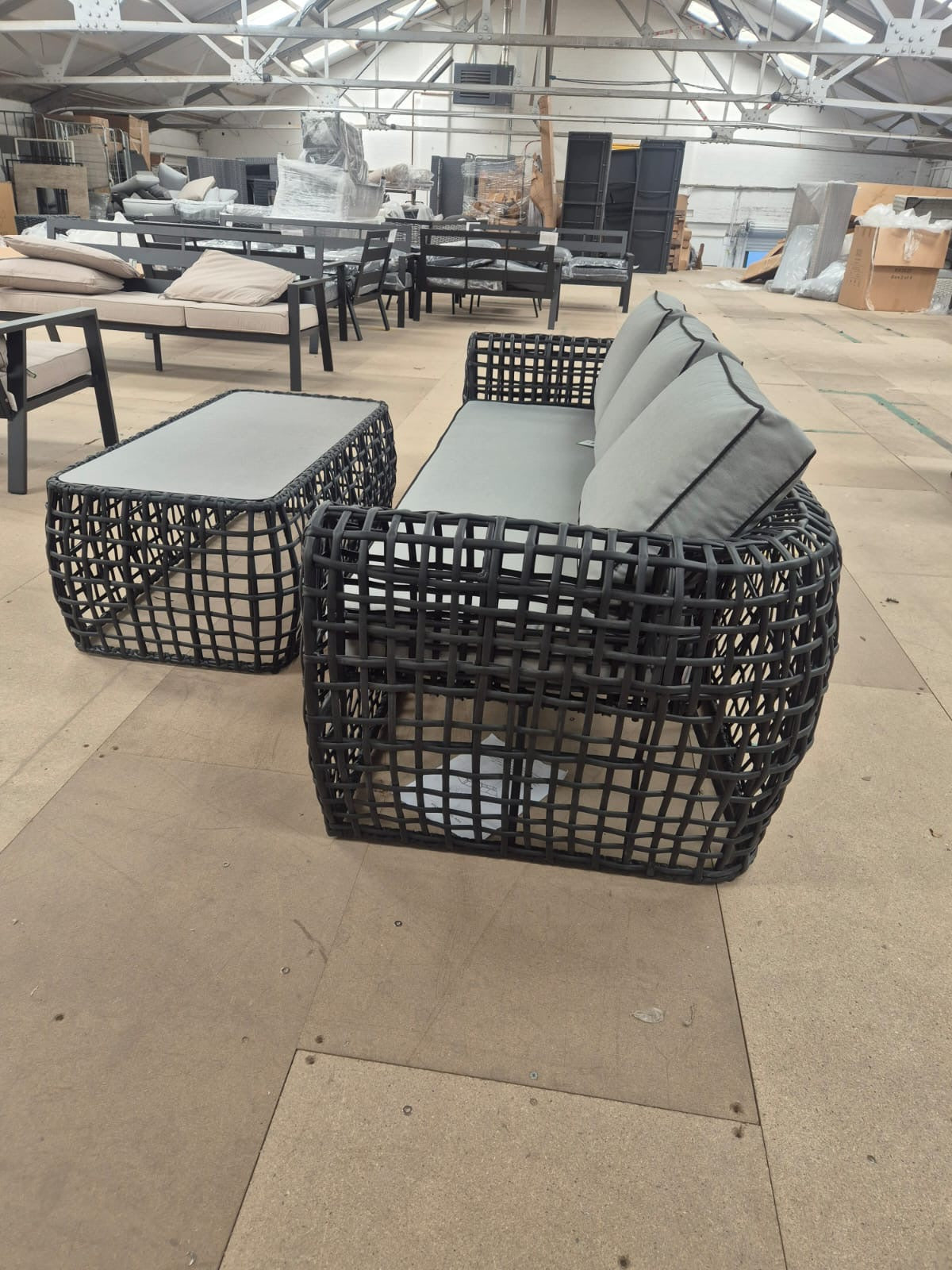 Indi 3 Seater Sofa and Coffee Table in Black