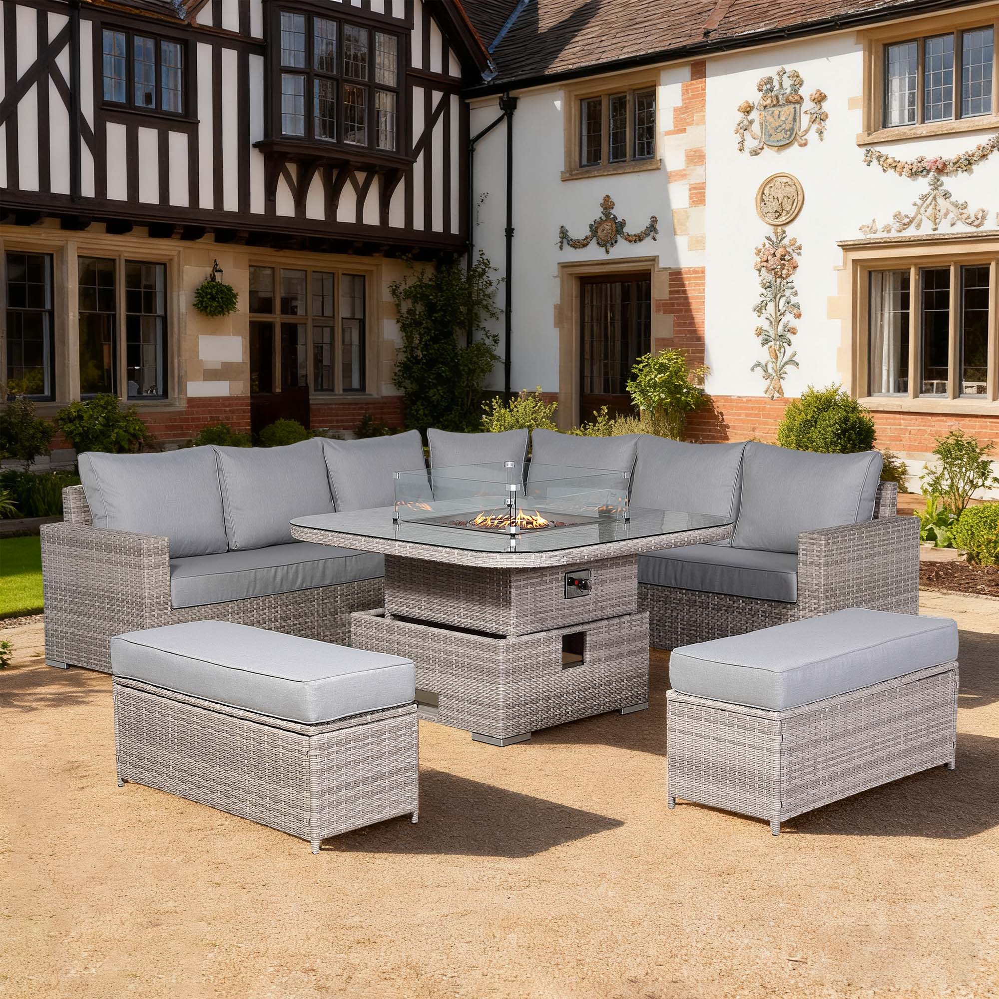 Santorini Large Equal Corner with Firepit - AMC Furniture