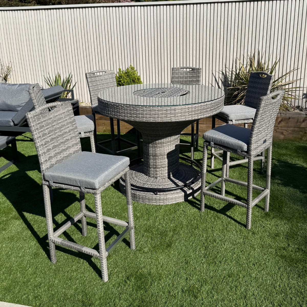 Oxford Aluminium frame Round Bar Set with Ice Bucket in Stone Brown Grey Weave - AMC Furniture
