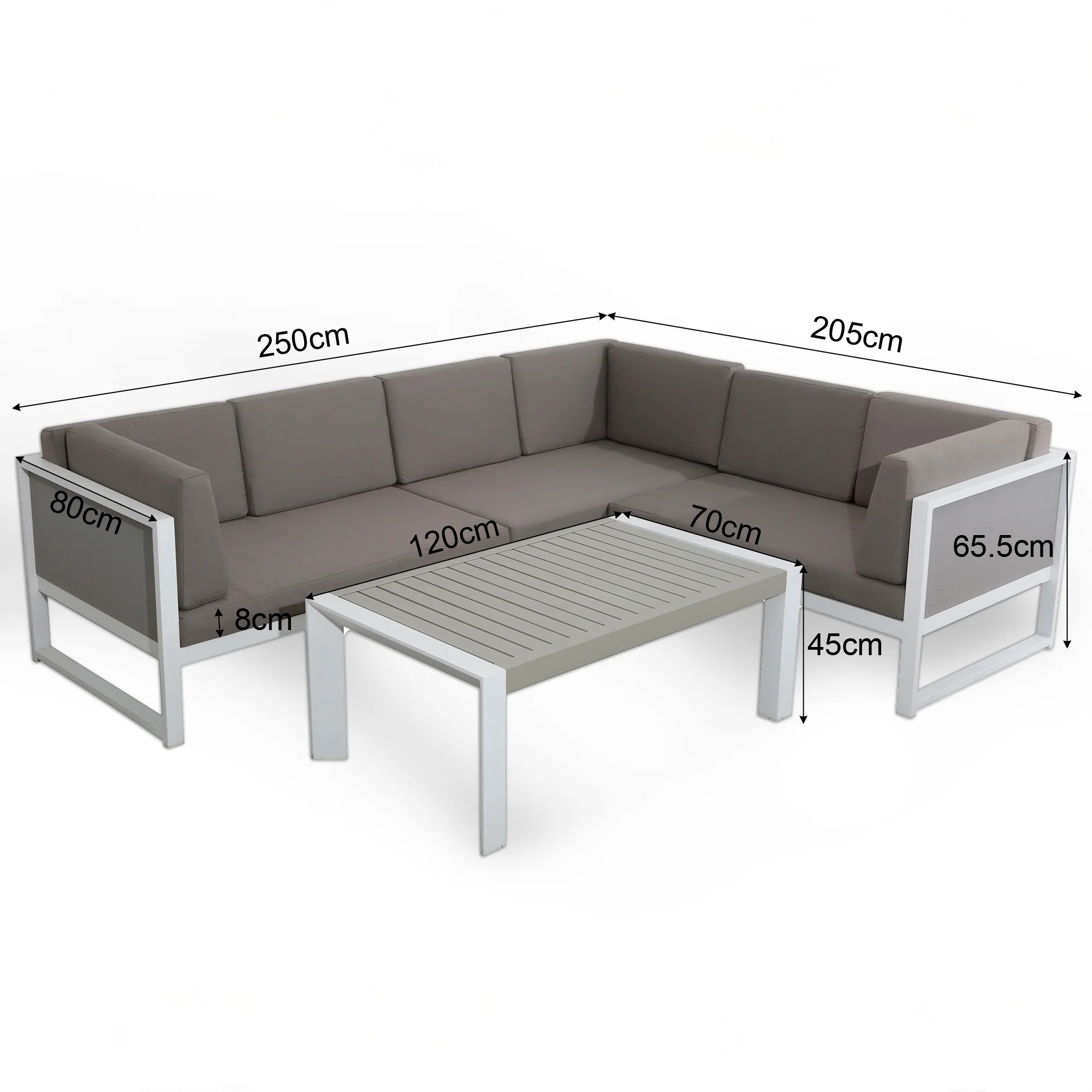 Milan Right Hand Corner Sofa Set in white Aluminium Frame with Grey Cushions - AMC Furniture