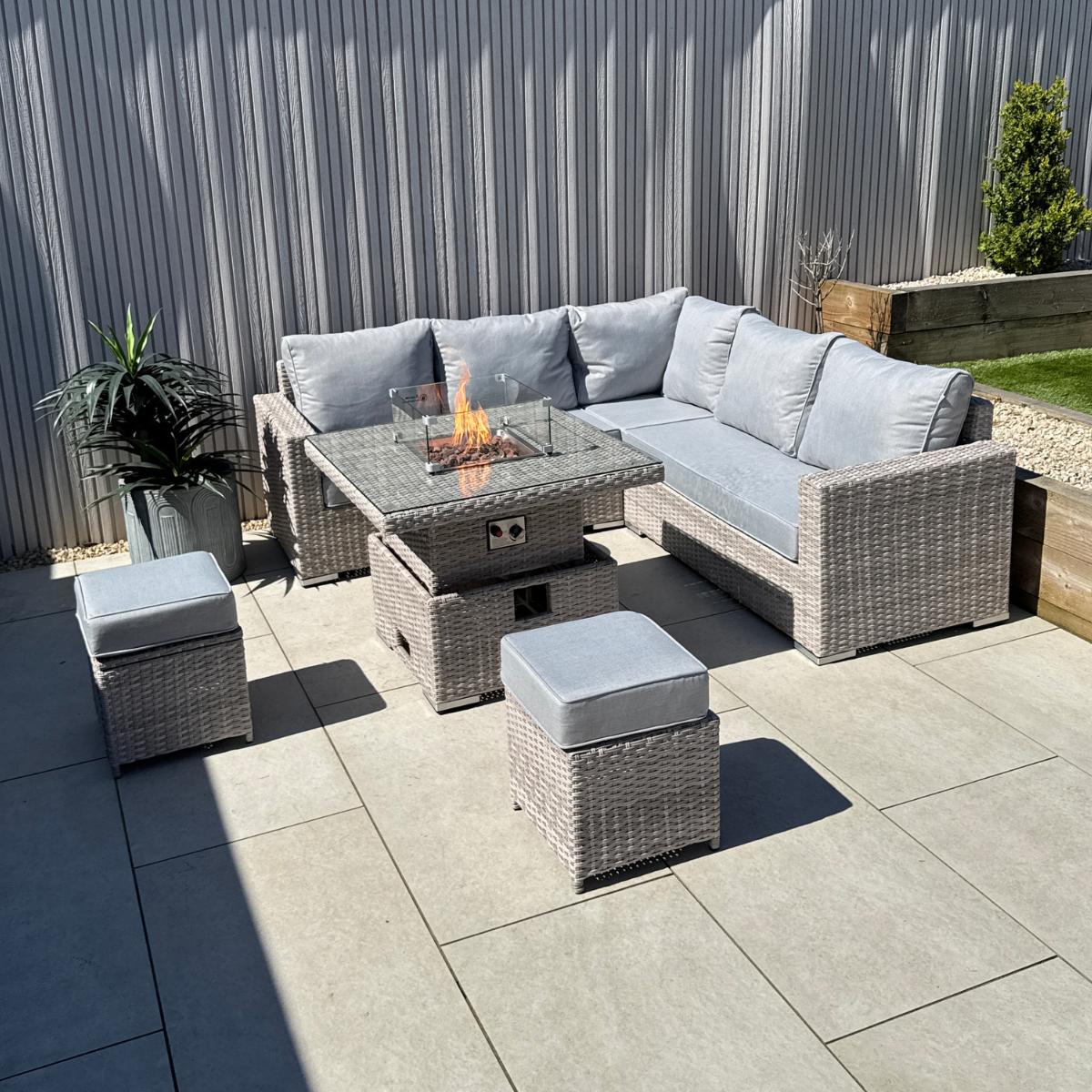 Santorini Square Rising Set with Firepit - AMC Furniture