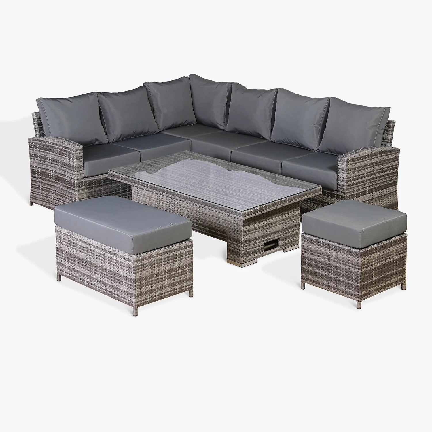 Casa Corner Sofa Set with Rising Dining Table in Mixed Weave (Left Hand)