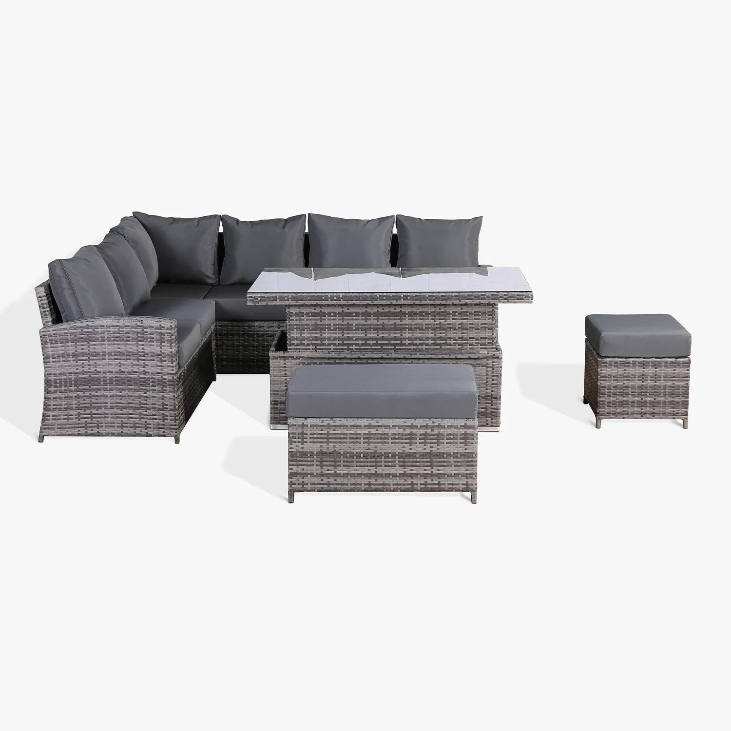 Casa Corner Sofa Set with Rising Dining Table in Mixed Weave (Left Hand)