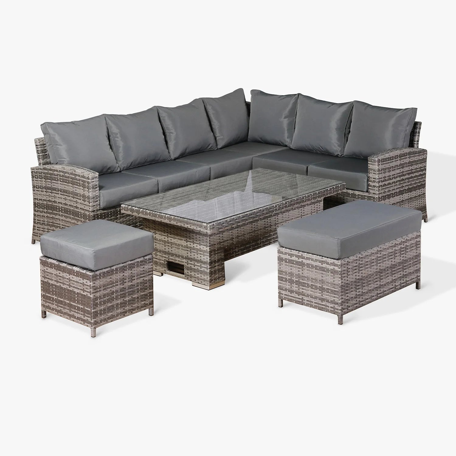 Casa Corner Sofa Set with Rising Dining Table in Mixed Weave (Right Hand)