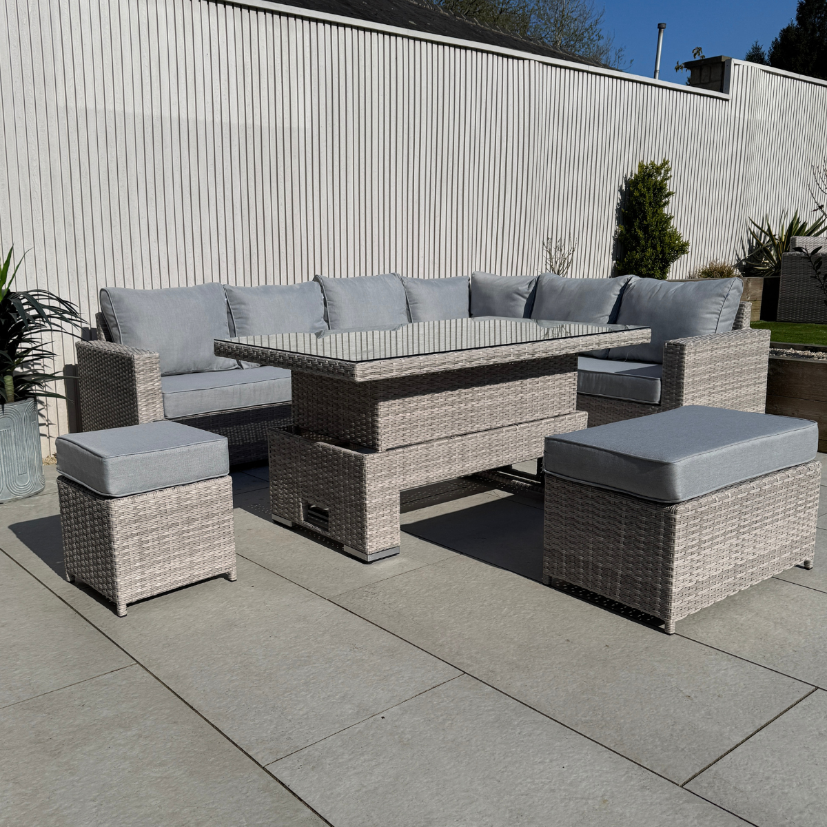 Santorini Corner Large Dining Set with Rising Table (Right Hand) - AMC Furniture