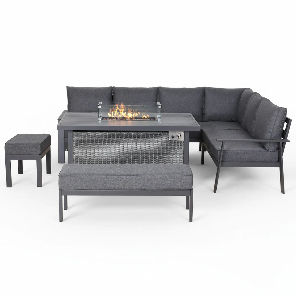 Cadiz Large Corner Dining Set with Firepit Table (Right Hand) - AMC Furniture