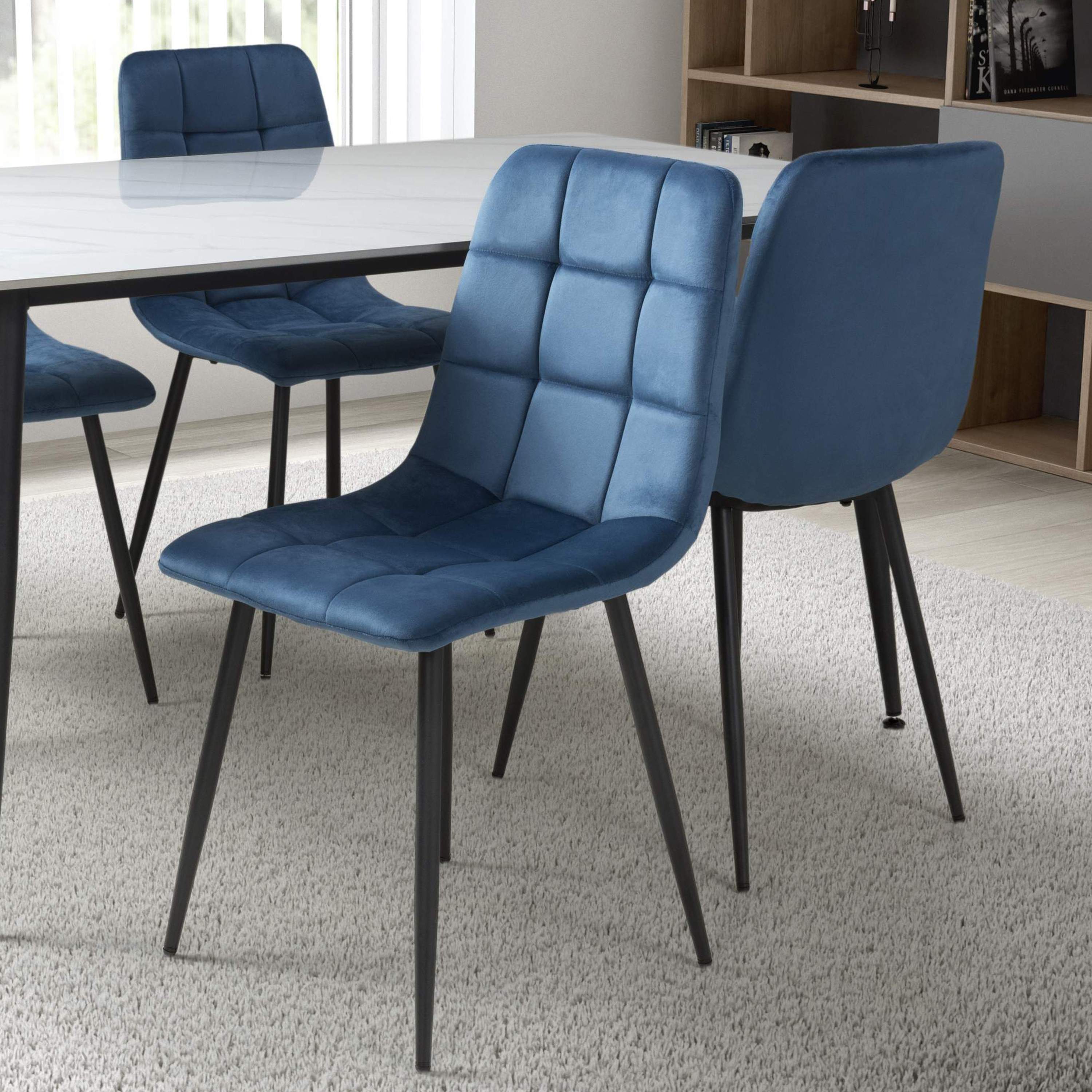 Set of 4 Loft Brushed Velvet Blue Dining Chairs (7033887490112)