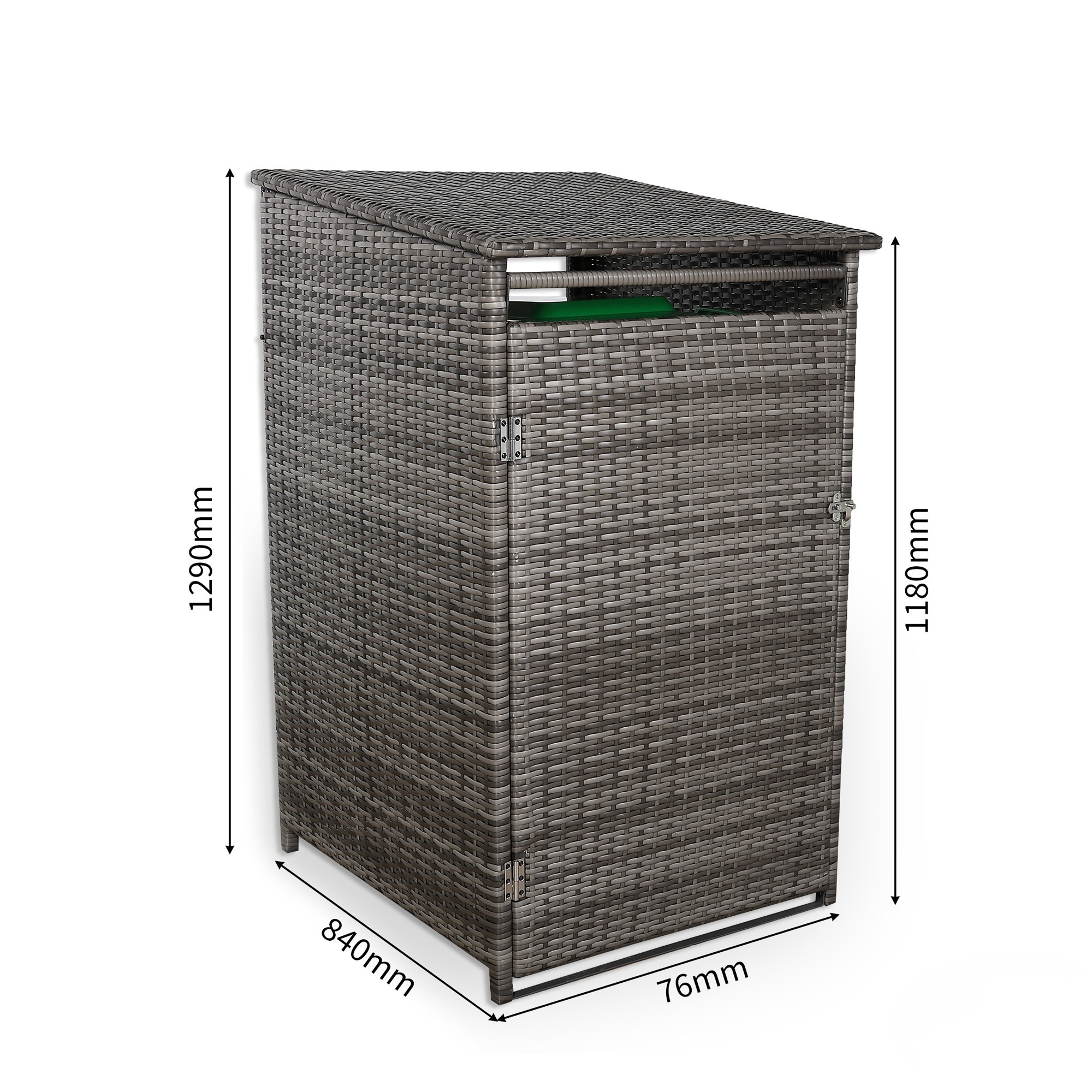 Single Wheelie bin shed / store in Grey Rattan Weave - AMC Furniture