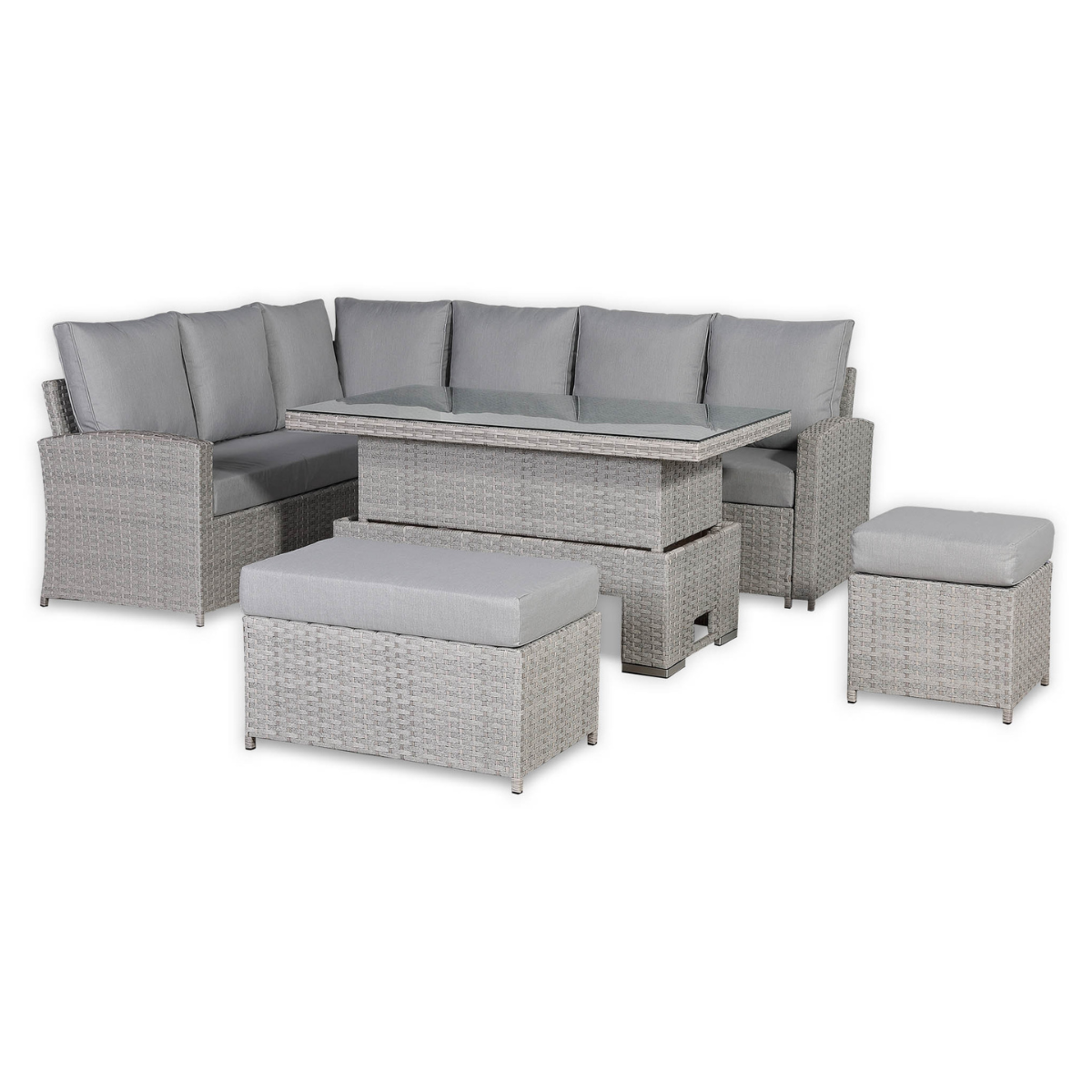 Sorrento Large Corner Dining Set with Rising Table in Light Grey (Left Hand) - AMC Furniture