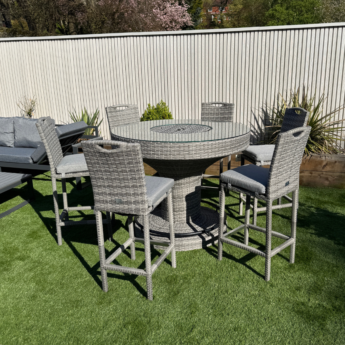 Oxford Aluminium frame Round Bar Set with Ice Bucket in Stone Brown Grey Weave - AMC Furniture