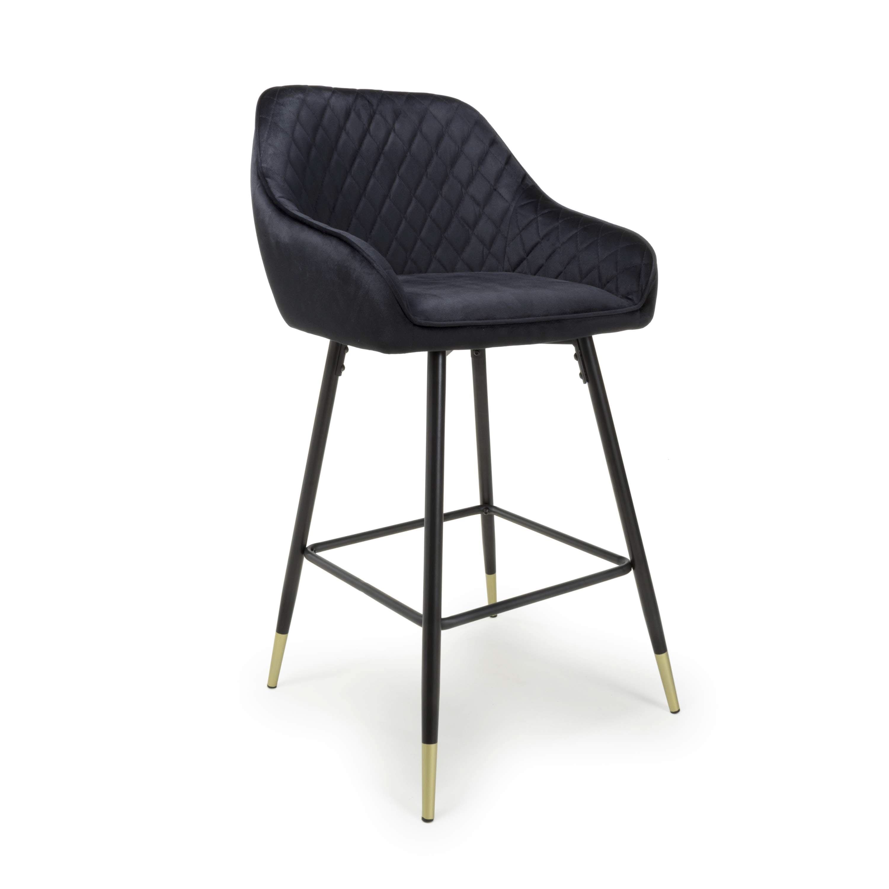 Savanna Brushed Velvet Black Bar Stool (7018382229568) (14625484538234)