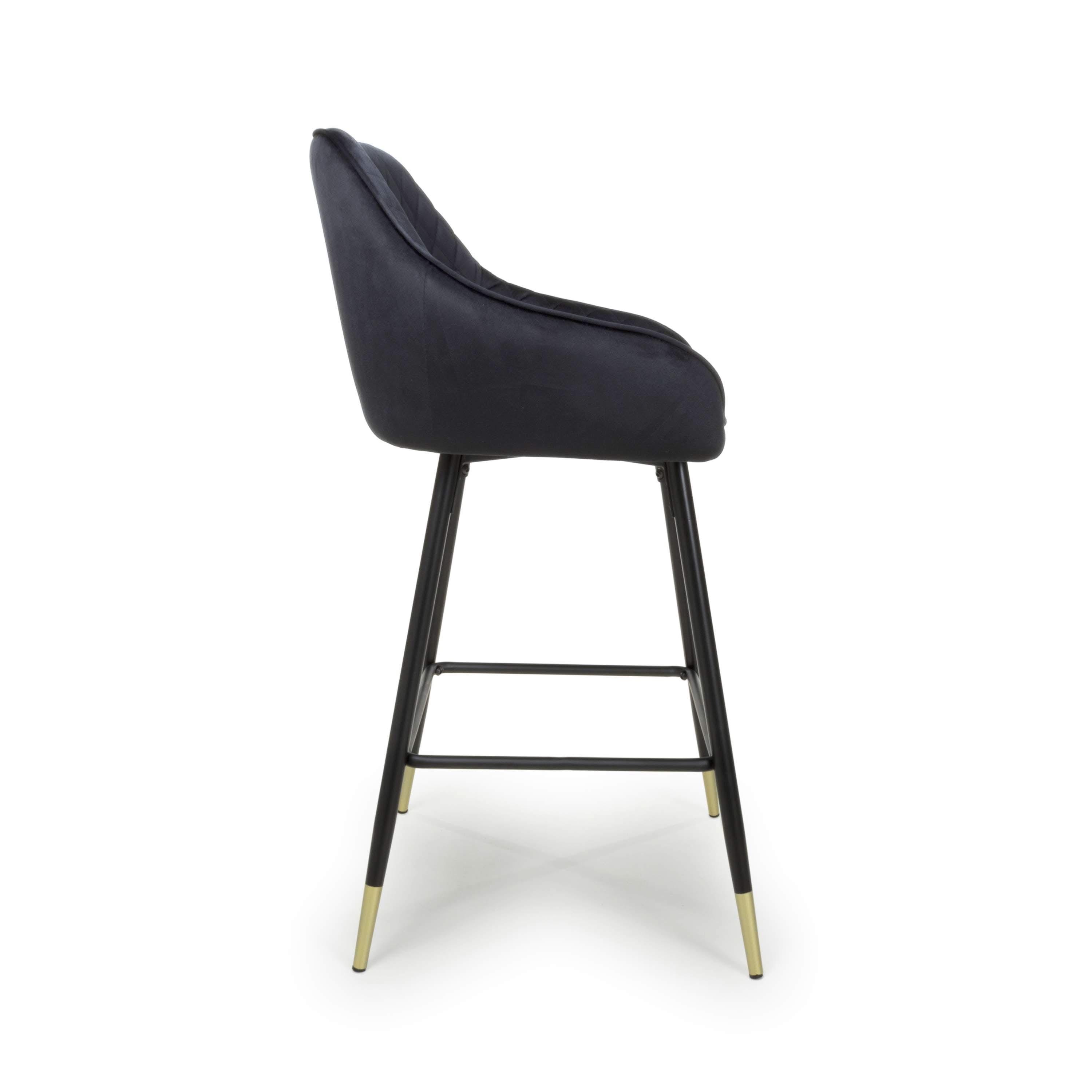 Savanna Brushed Velvet Black Bar Stool (7018382229568) (14625484538234)