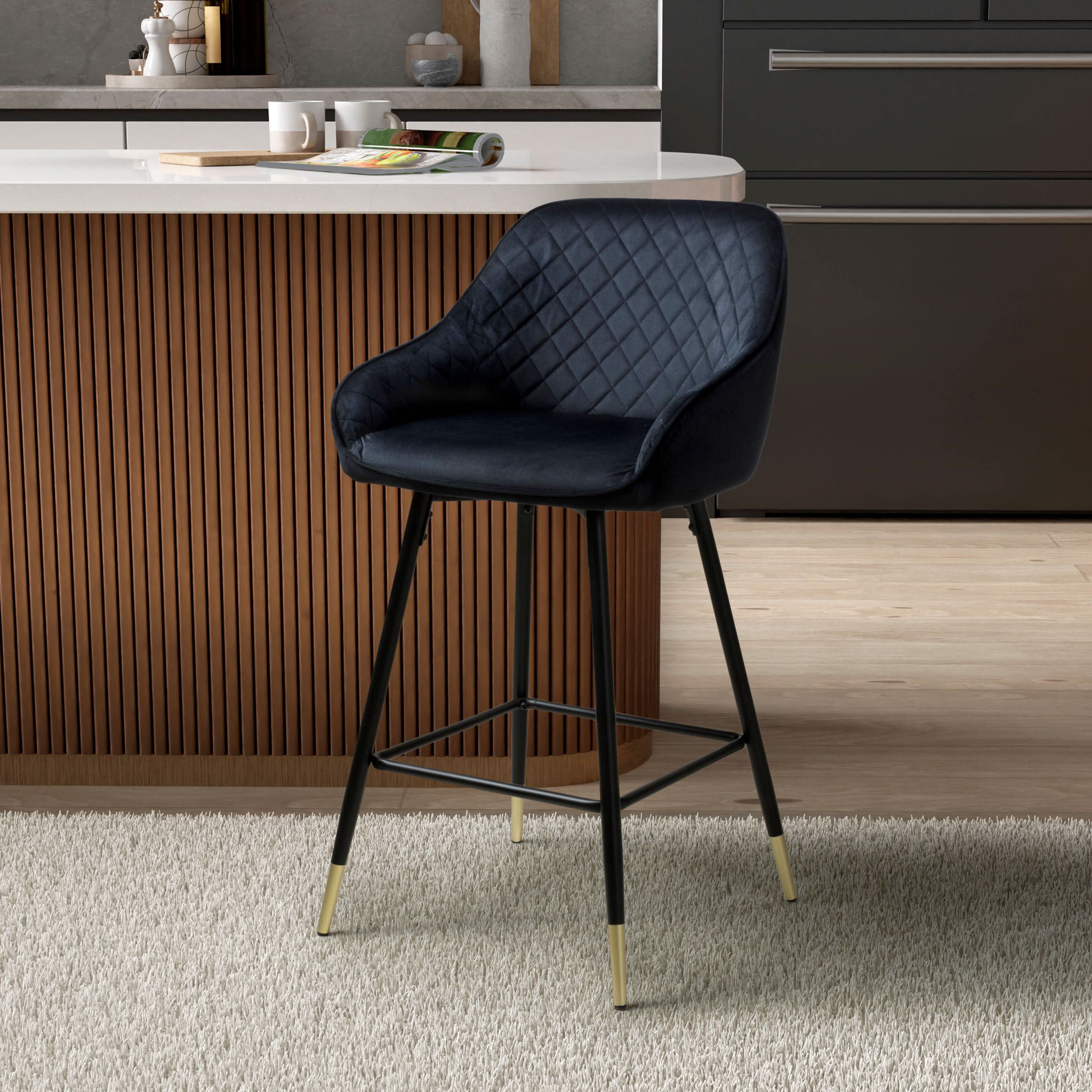 Savanna Brushed Velvet Black Bar Stool (7018382229568) (14625484538234)
