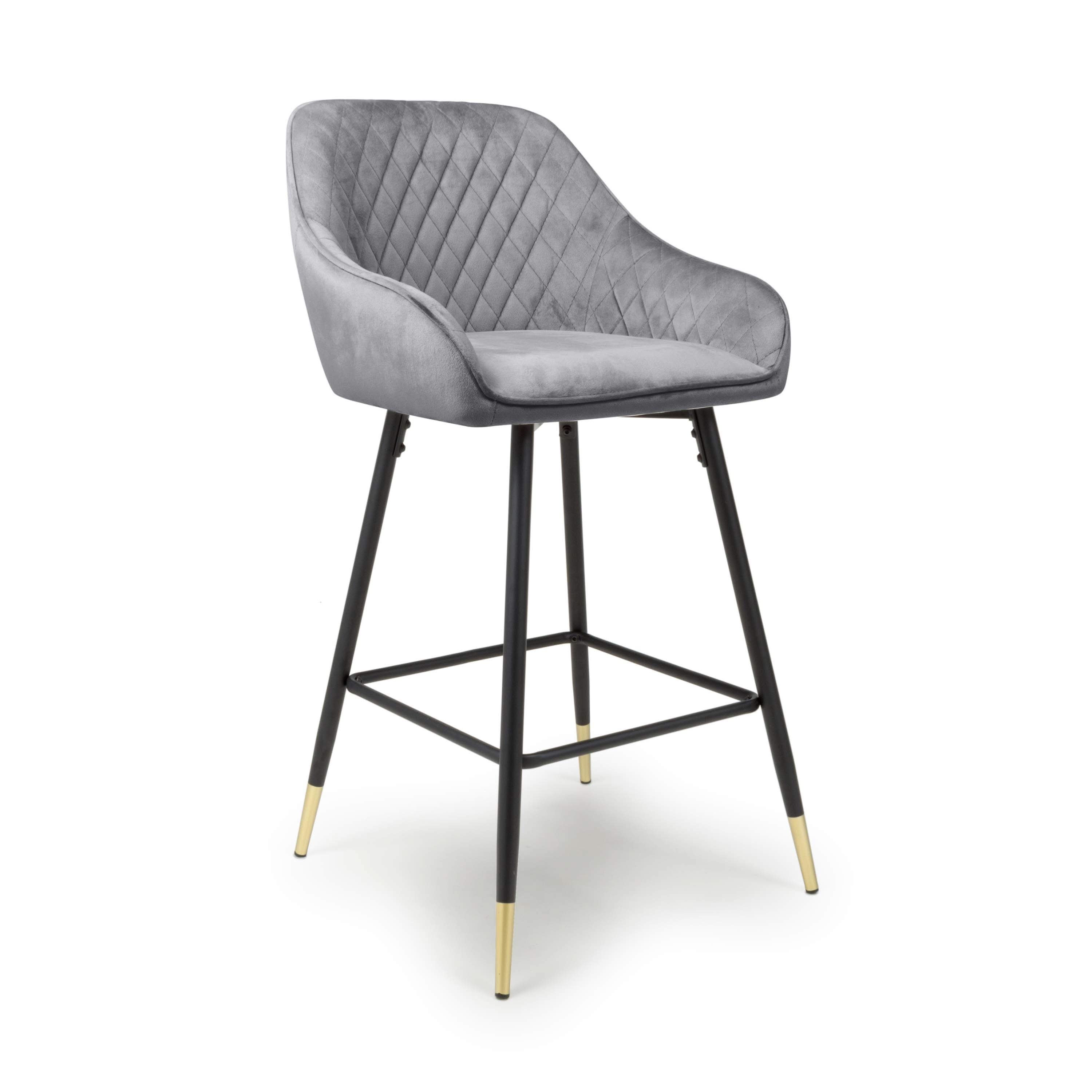 Savanna Brushed Velvet Grey Bar Stool (6730057580608) (14625486045562)
