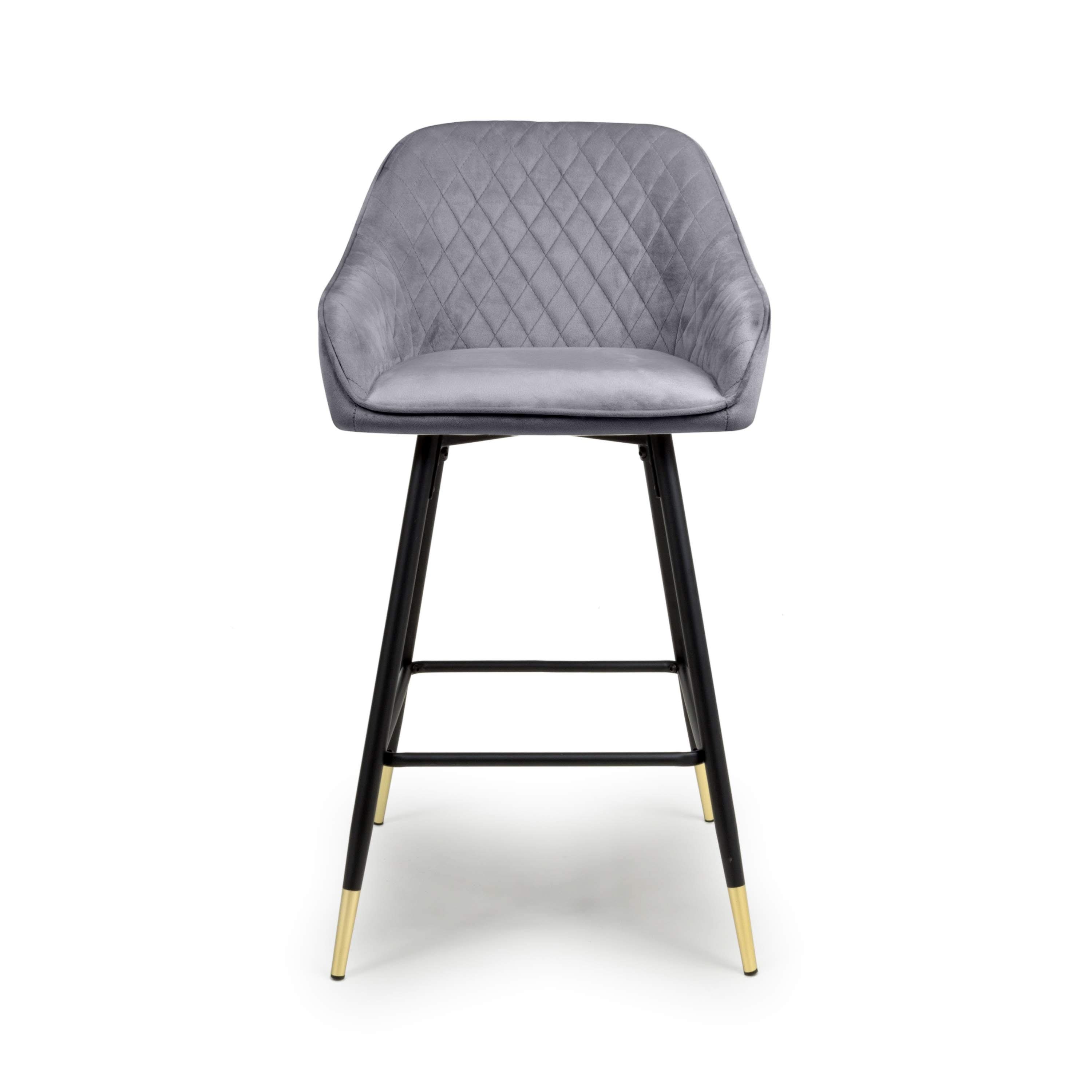Savanna Brushed Velvet Grey Bar Stool (6730057580608) (14625486045562)