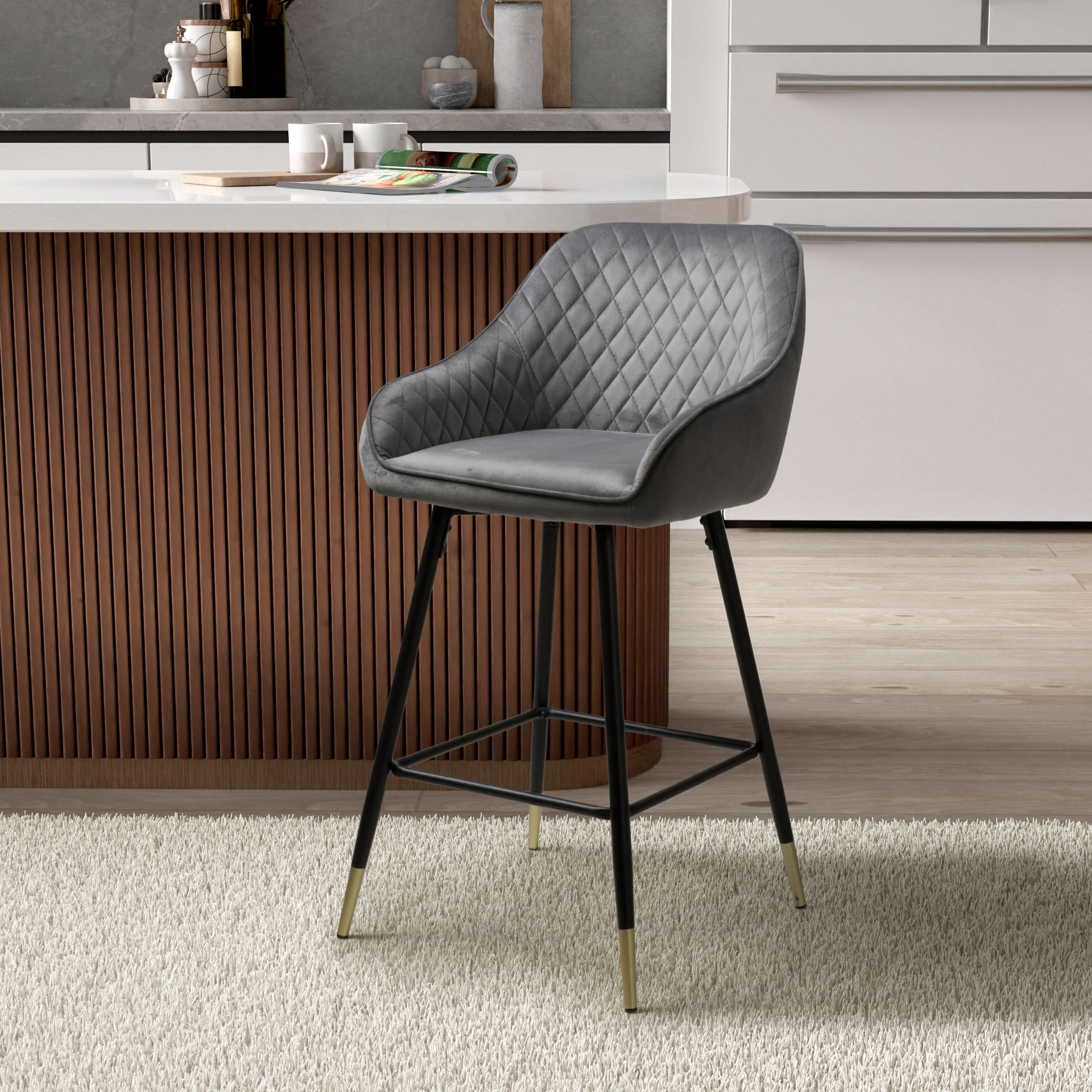 Savanna Brushed Velvet Grey Bar Stool (6730057580608) (14625486045562)