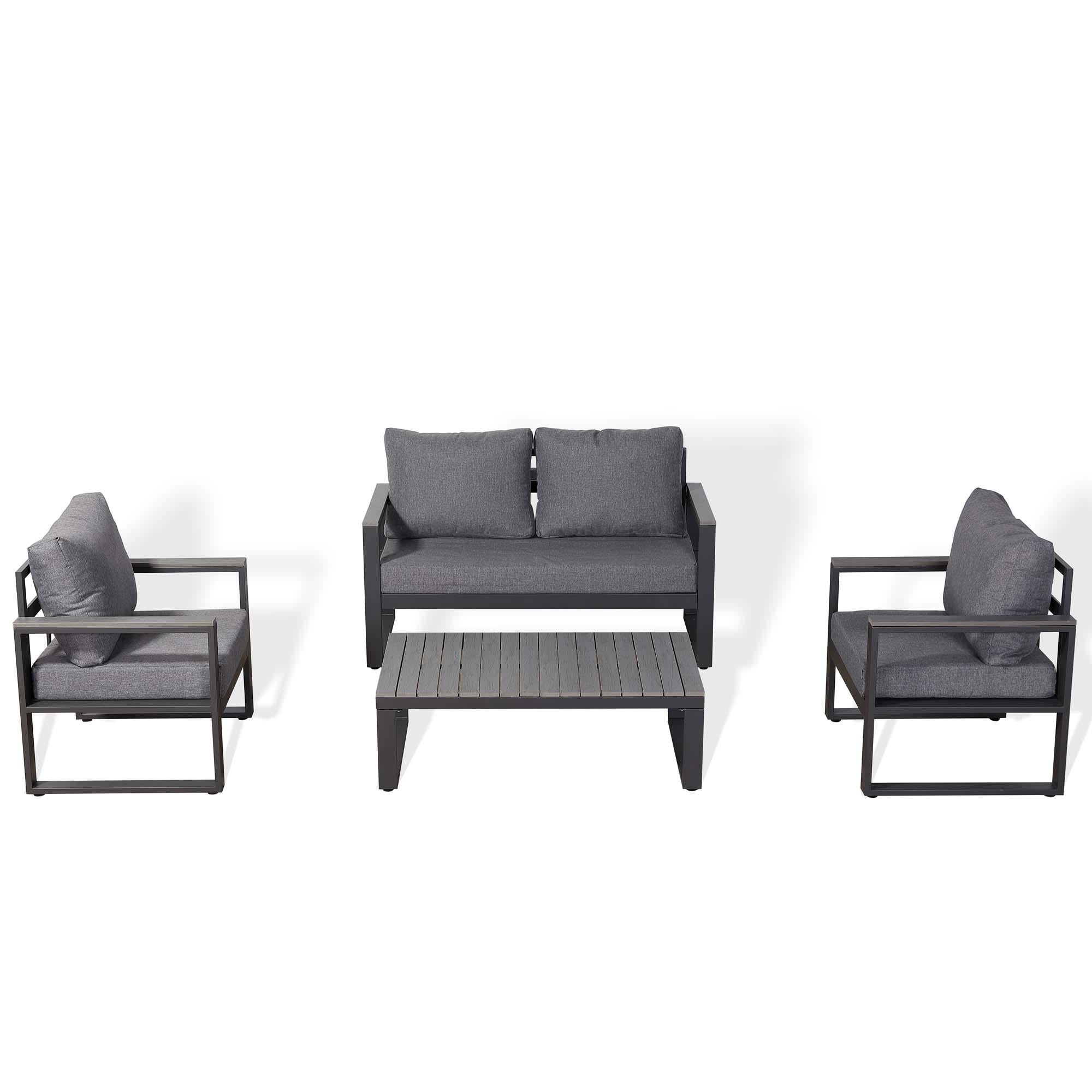Luxe Large Sofa Set Charcoal Aluminium Frame With Grey Cushions - AMC Furniture