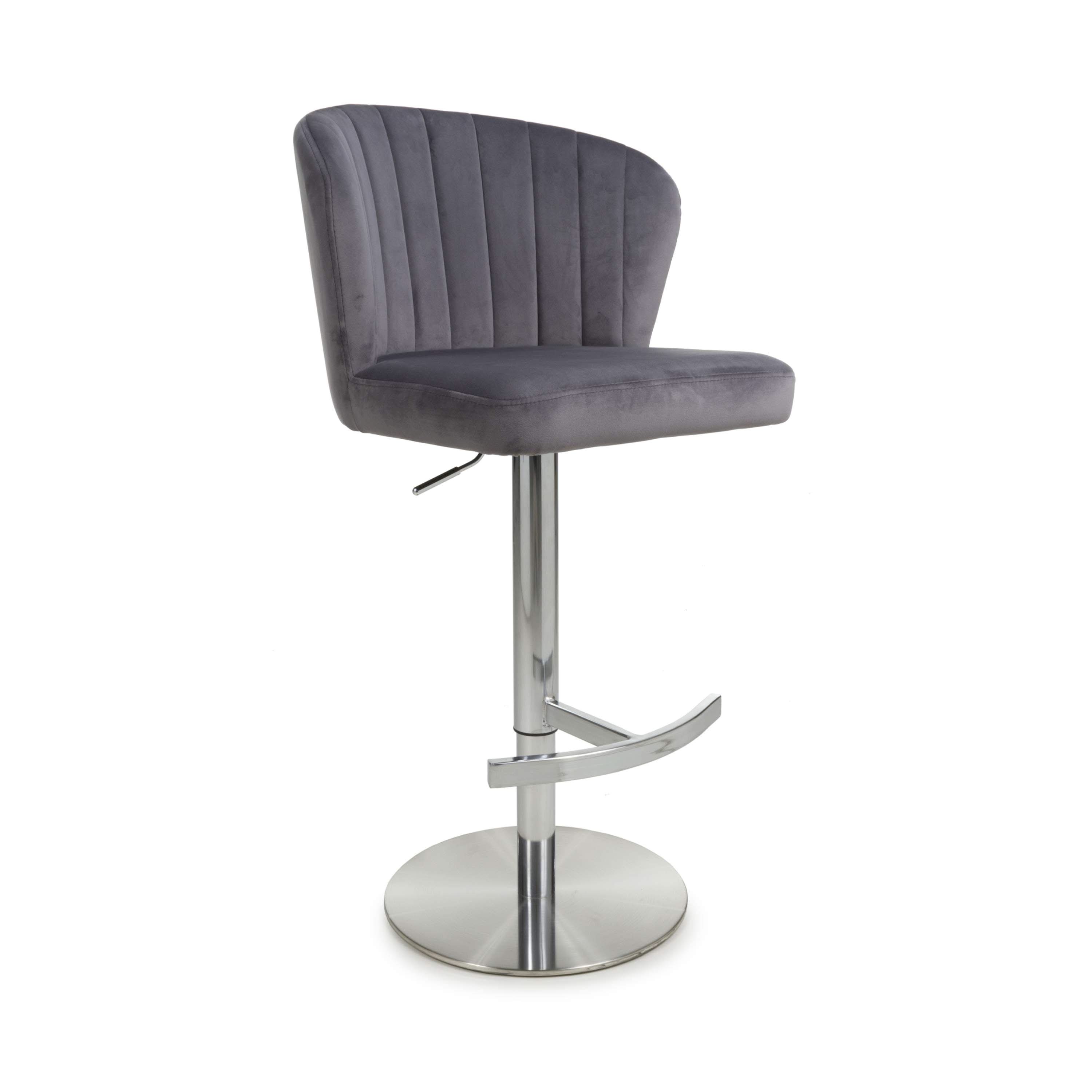 Sigma Brushed Velvet Grey Bar Stool (7018382590016) (14625506066810)