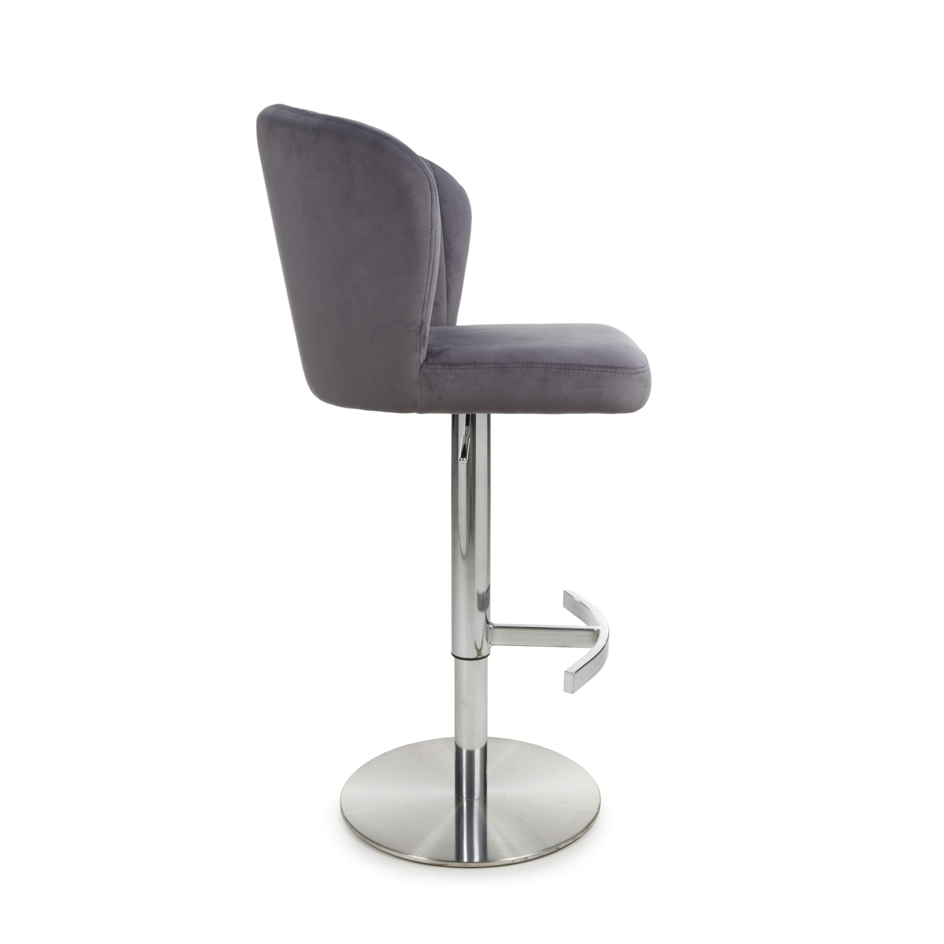 Sigma Brushed Velvet Grey Bar Stool (7018382590016) (14625506066810)