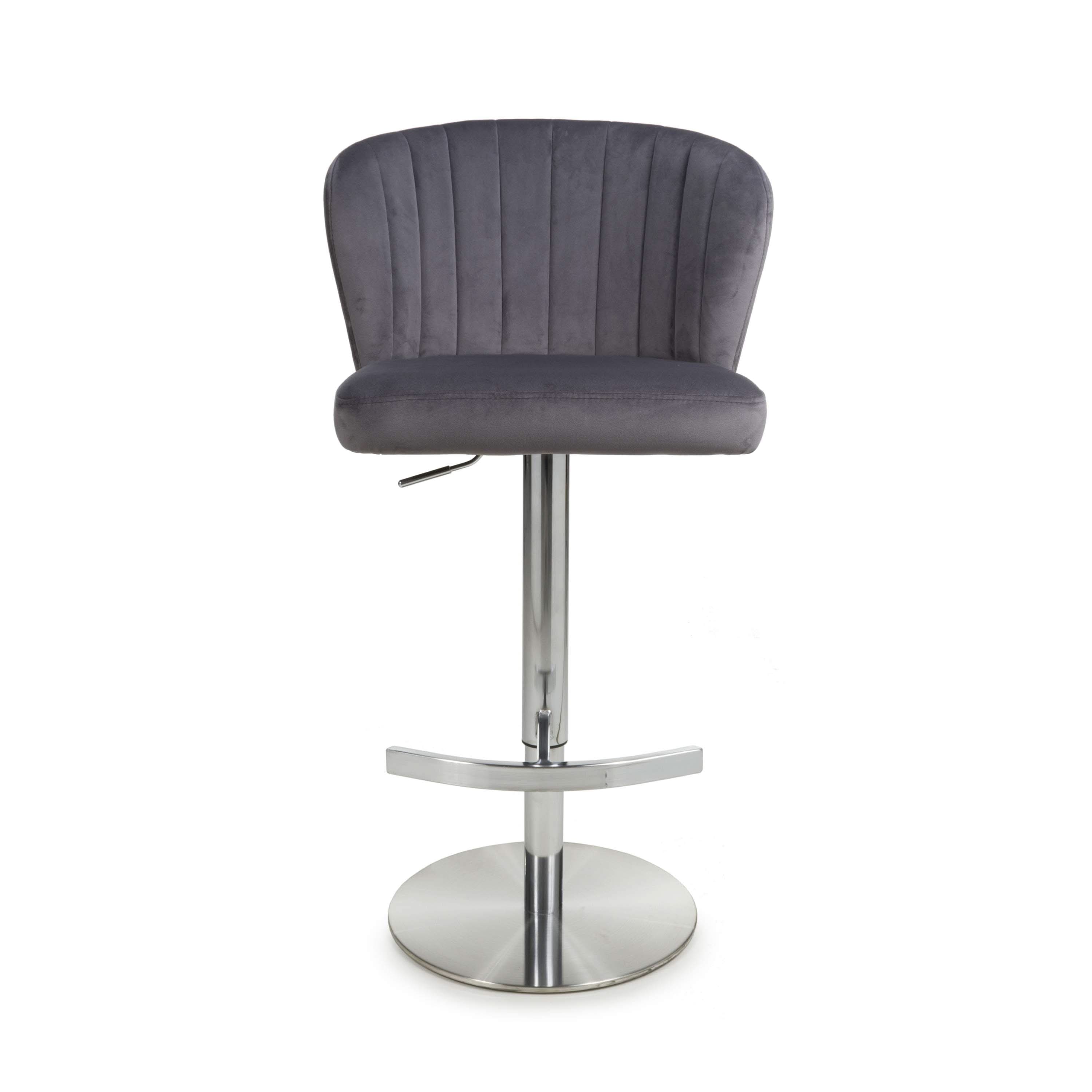 Sigma Brushed Velvet Grey Bar Stool (7018382590016) (14625506066810)