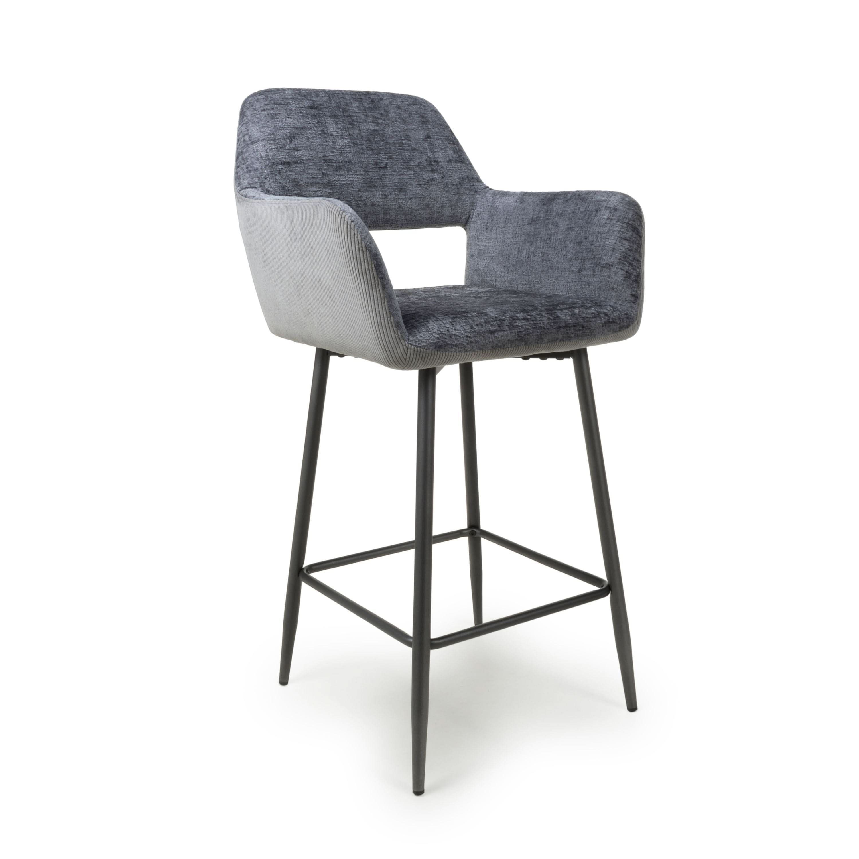 Sorento Chenille Corduroy Blue/Grey Bar Chair (7018382655552) (14625464713594)