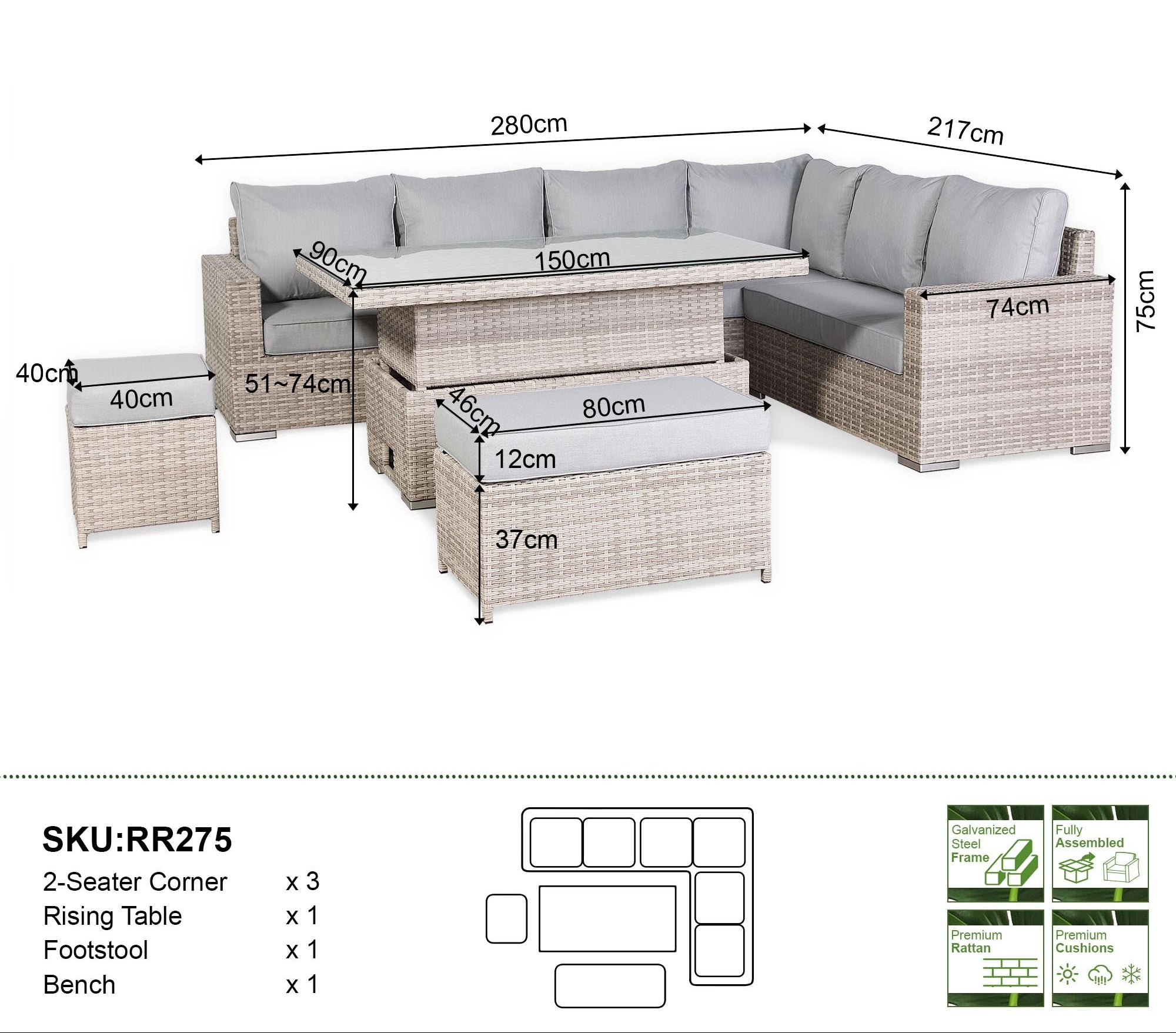 Santorini Corner Large Dining Set with Rising Table (Right Hand) - AMC Furniture