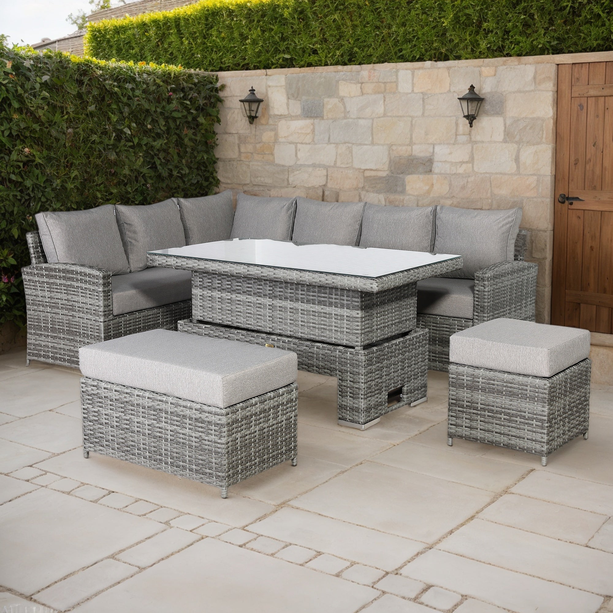 Sorrento Large Corner Dining Set with Rising Table in Grey (Left Hand) - AMC Furniture