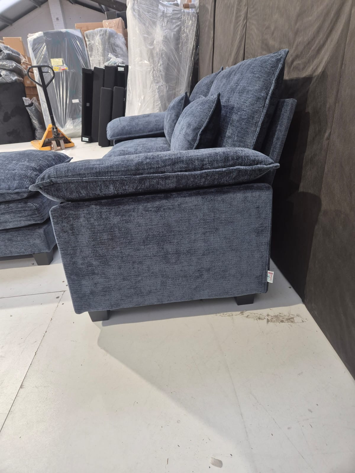 Blue Sofa with Ottoman - AMC Furniture