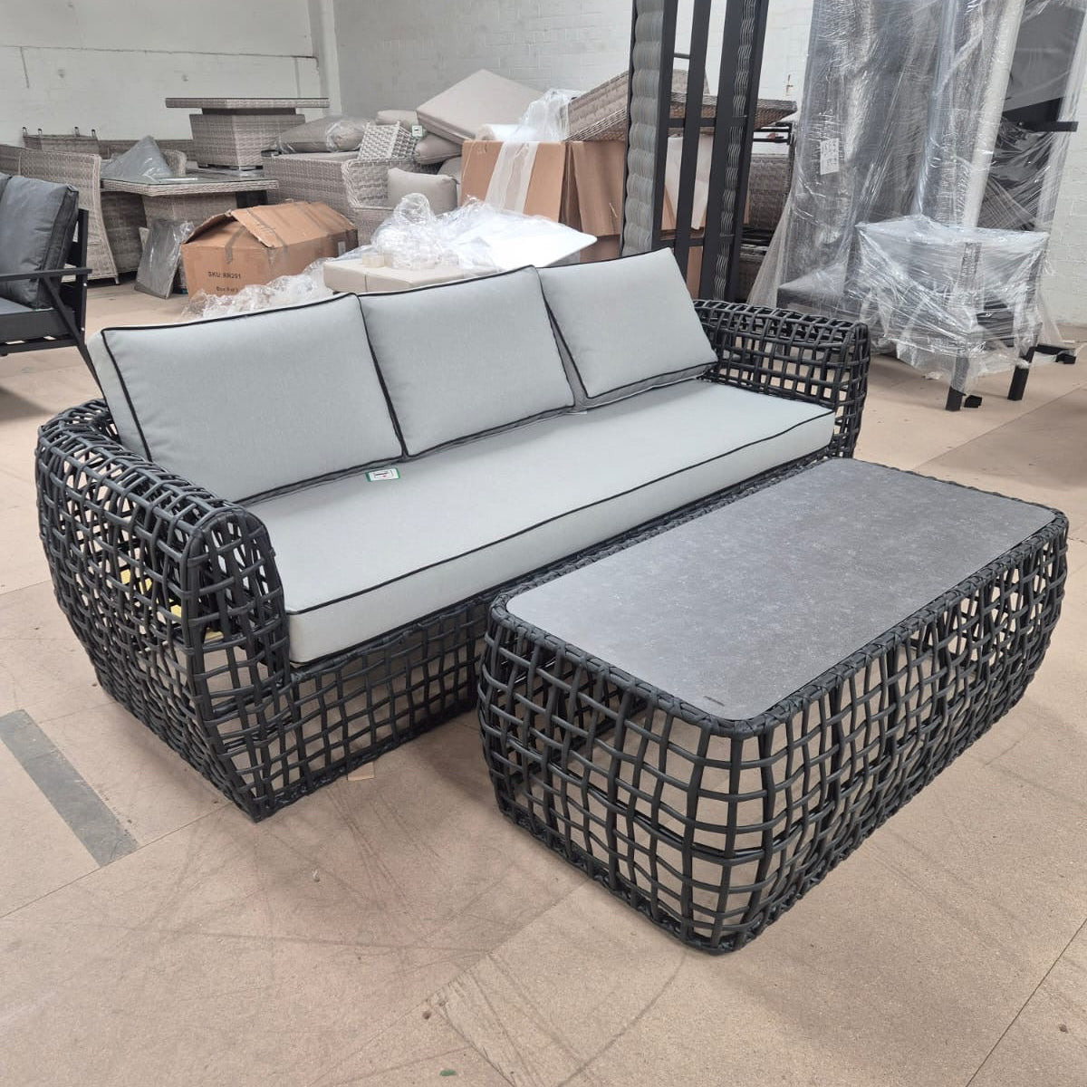 Indi 3 Seater Sofa and Coffee Table in Black