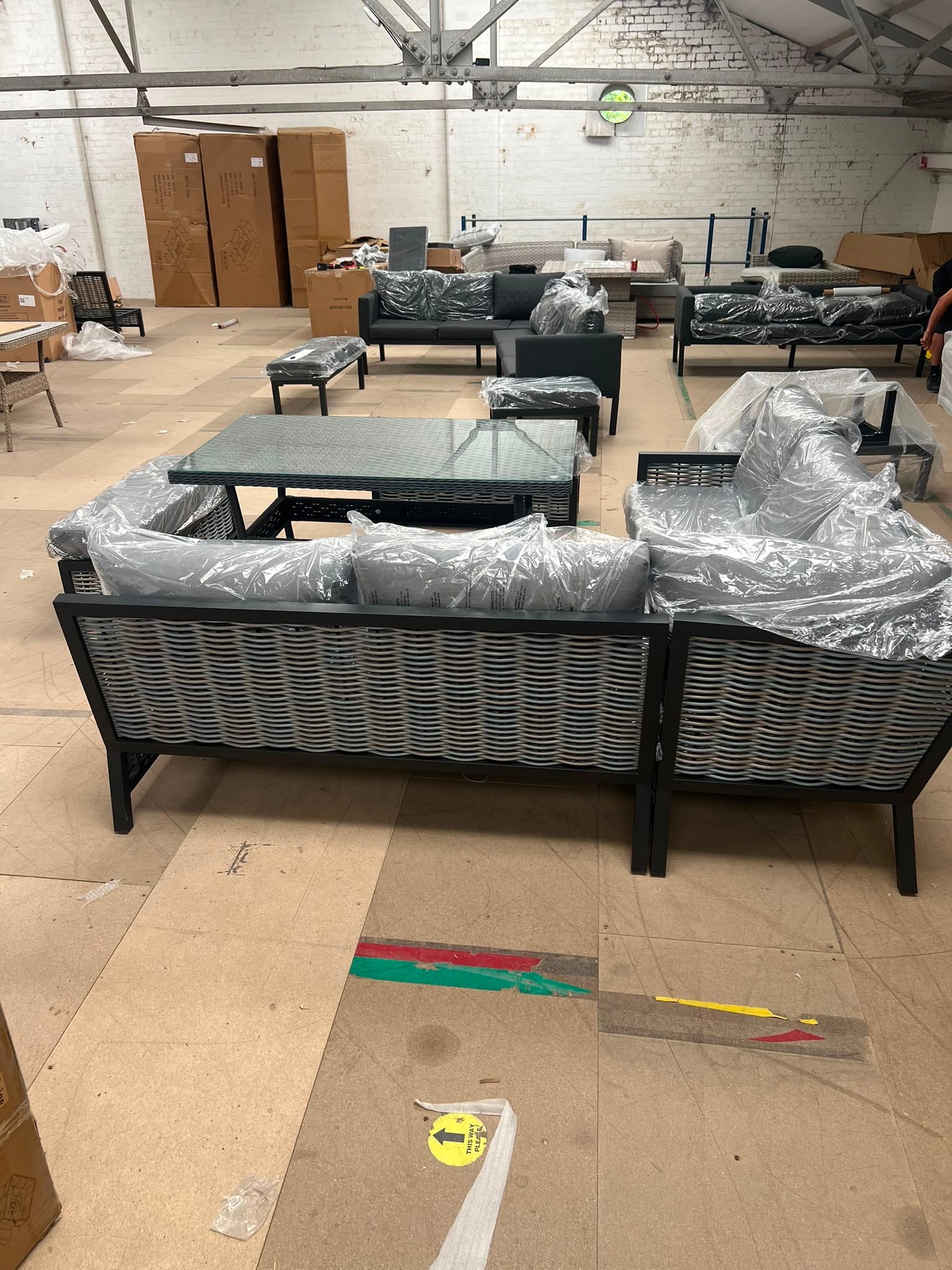 Ivy Aluminium Corner Sofa with Rattan Dining Table in Grey