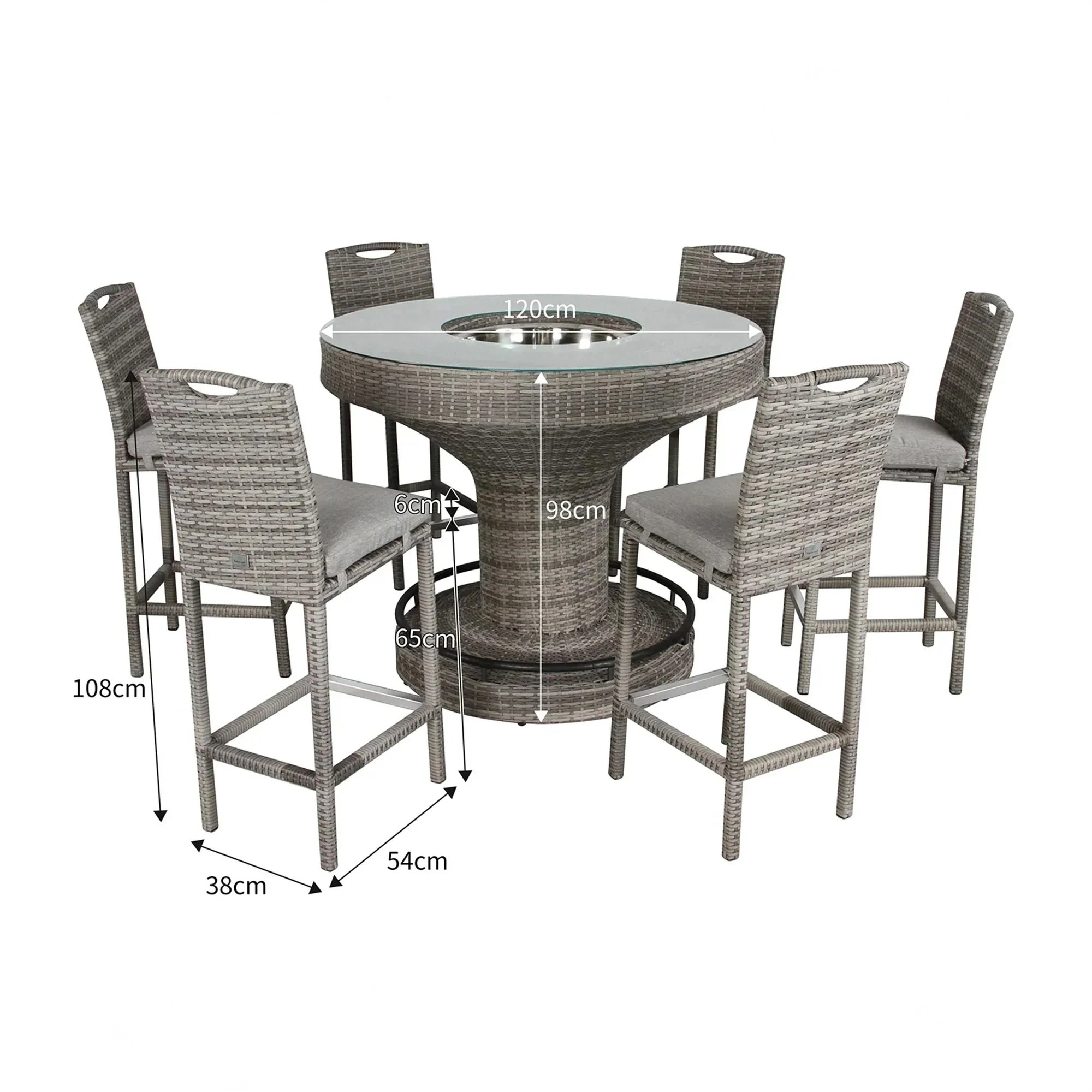 Oxford Aluminium frame Round Bar Set with Ice Bucket in Stone Brown Grey Weave - AMC Furniture