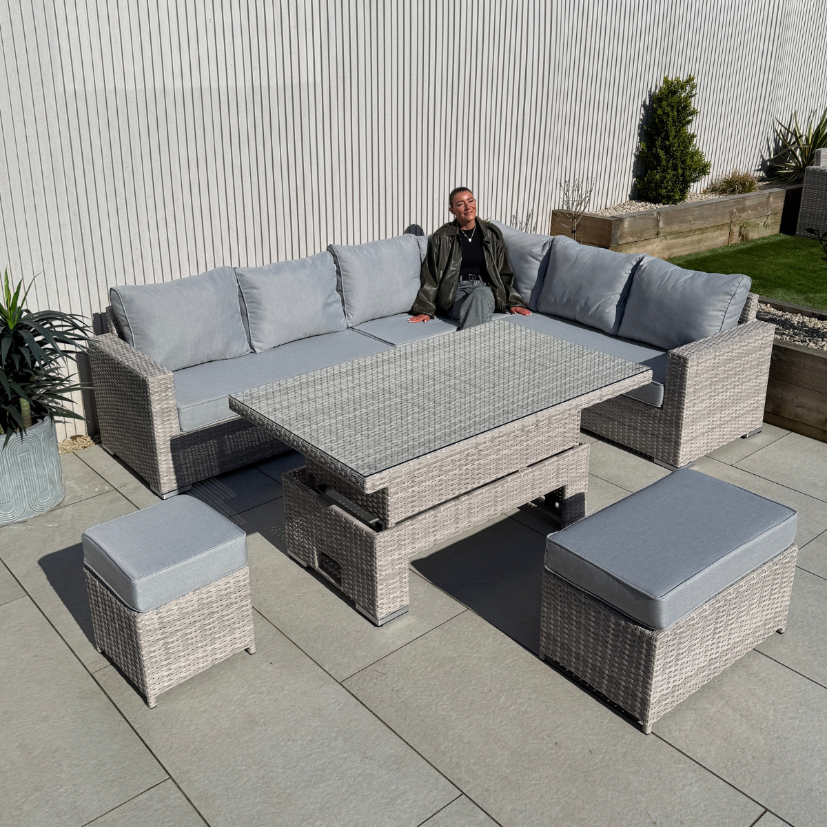 Santorini Corner Large Dining Set with Rising Table (Right Hand) - AMC Furniture