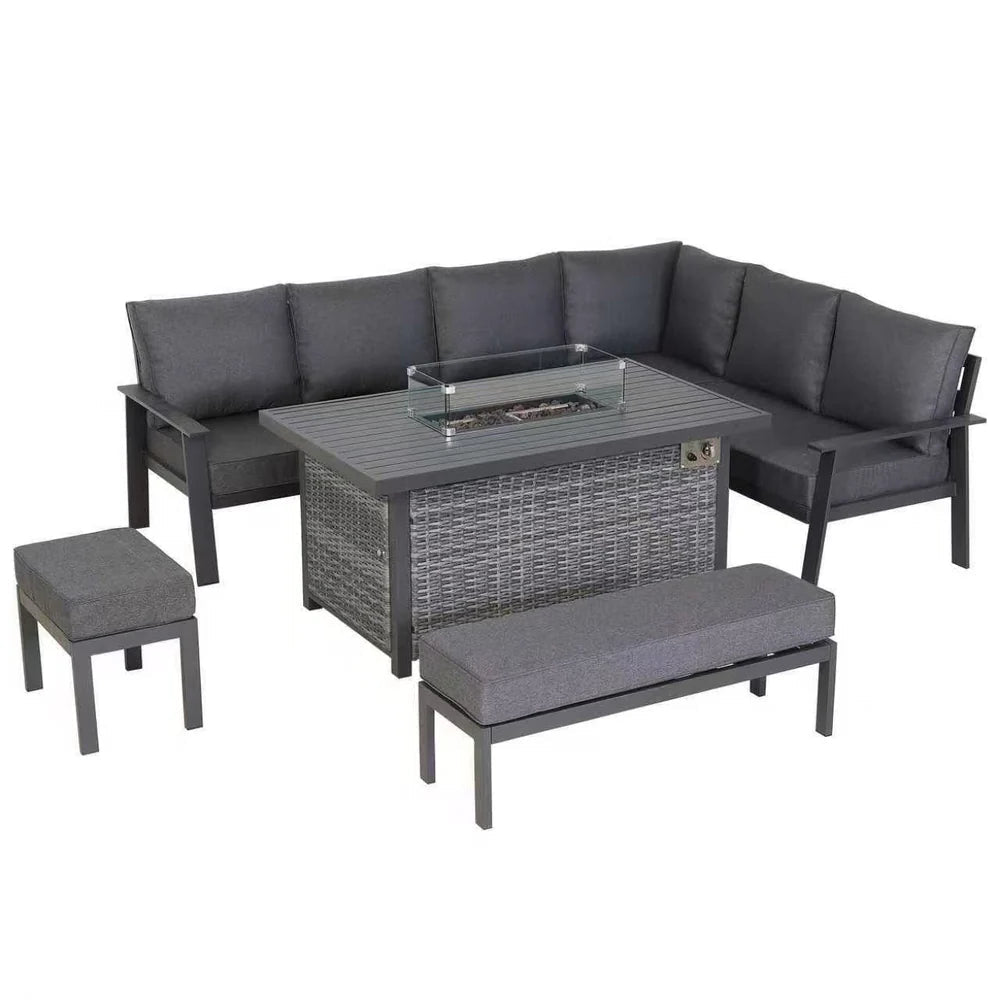 Cadiz Large Corner Dining Set with Firepit Table (Right Hand) - AMC Furniture