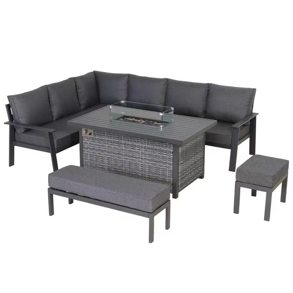 Cadiz Large Corner Dining Set with Firepit Table (Left Hand) - AMC Furniture