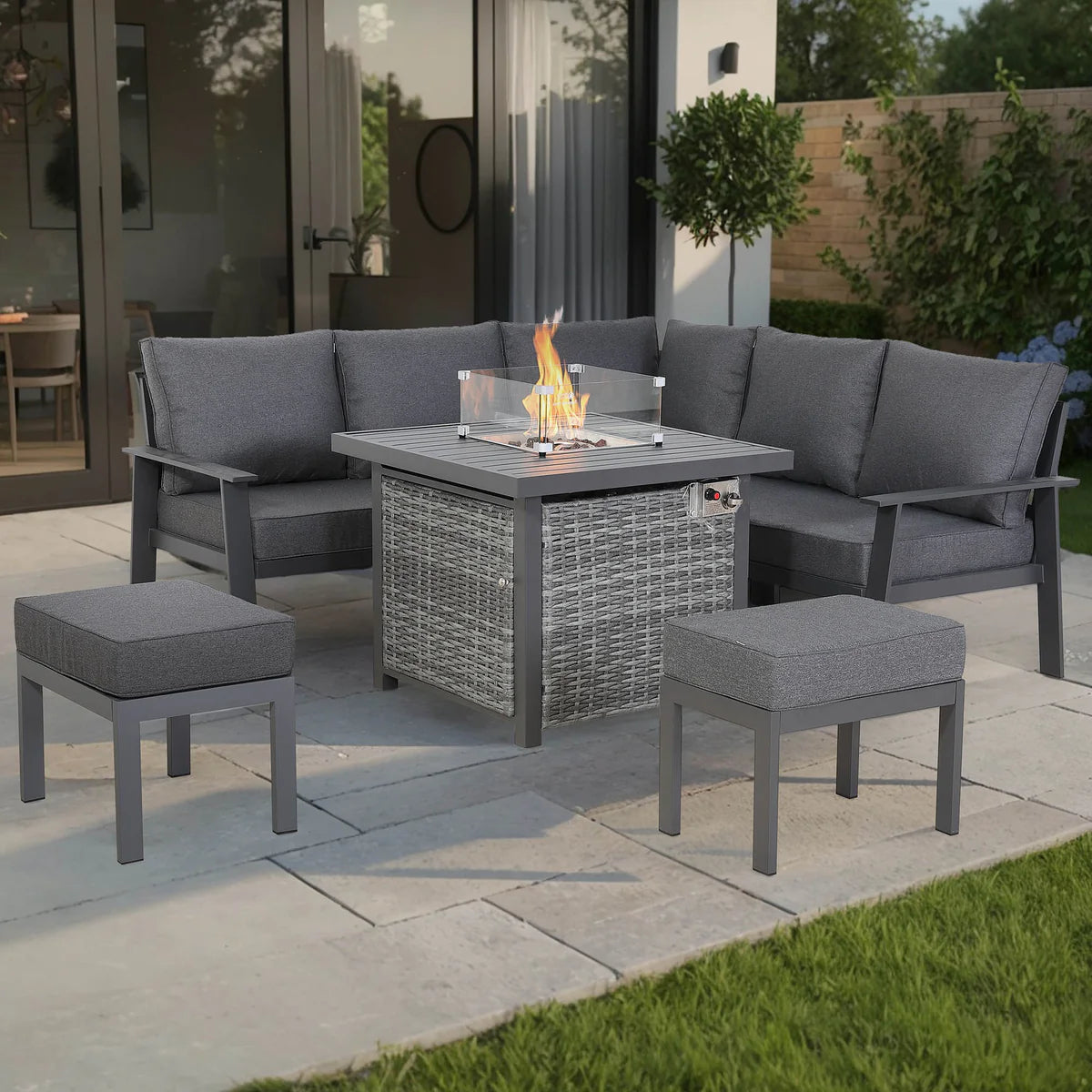 Cadiz Equal Corner Dining Set with Firepit Table