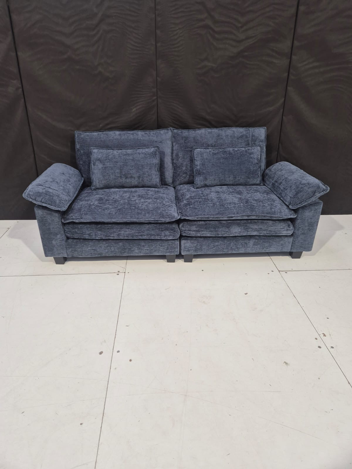 Blue Sofa with Ottoman - AMC Furniture