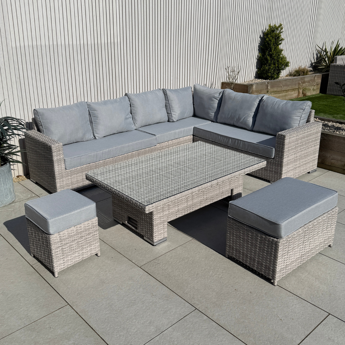 Santorini Corner Large Dining Set with Rising Table (Right Hand) - AMC Furniture