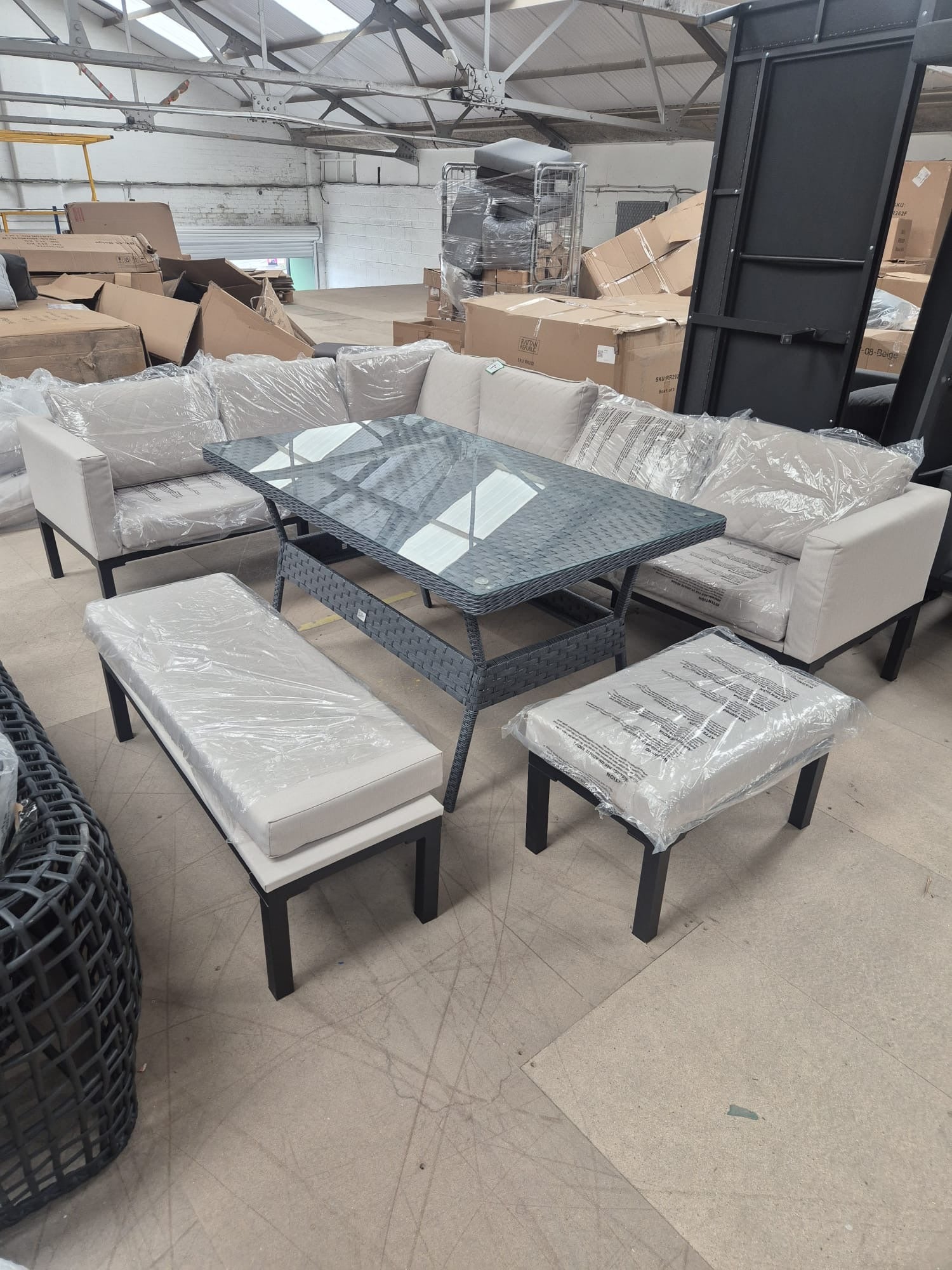 Ava Aluminium Corner Sofa Set with Rattan Dining Table in Beige - AMC Furniture