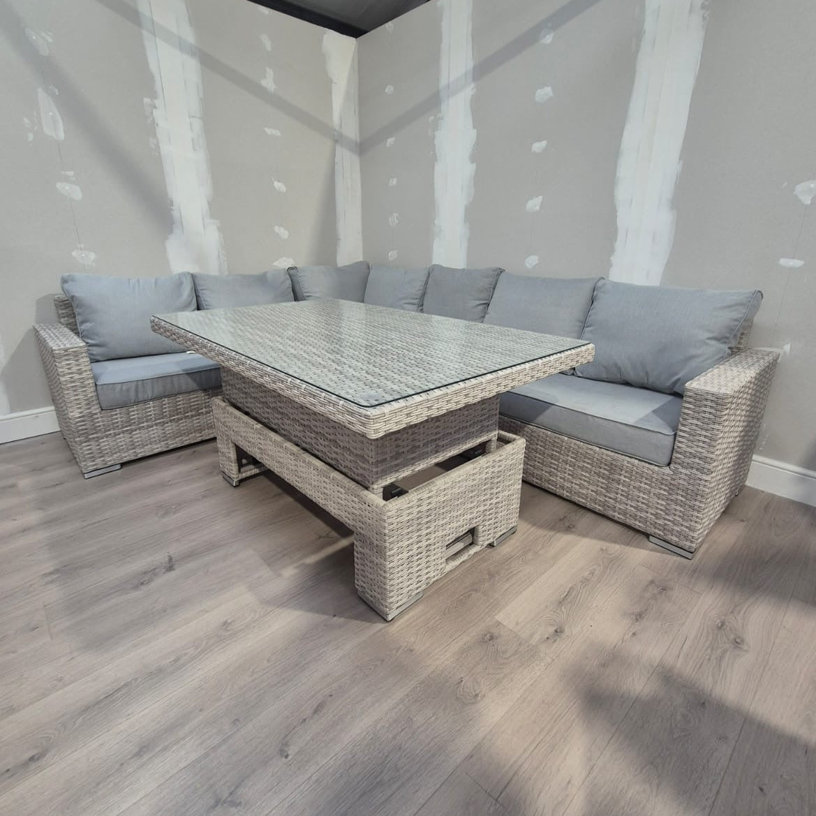Santorini Corner Large Dining Set with Rising Table - Clearance Rattan Republic