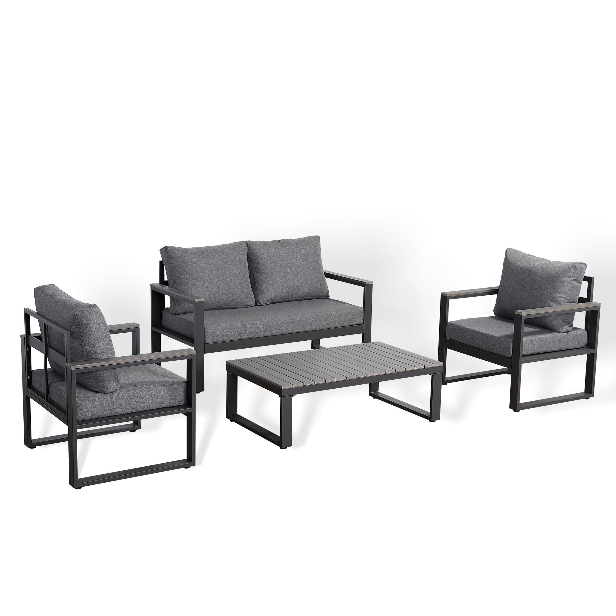 Luxe Large Sofa Set Charcoal Aluminium Frame With Grey Cushions - AMC Furniture