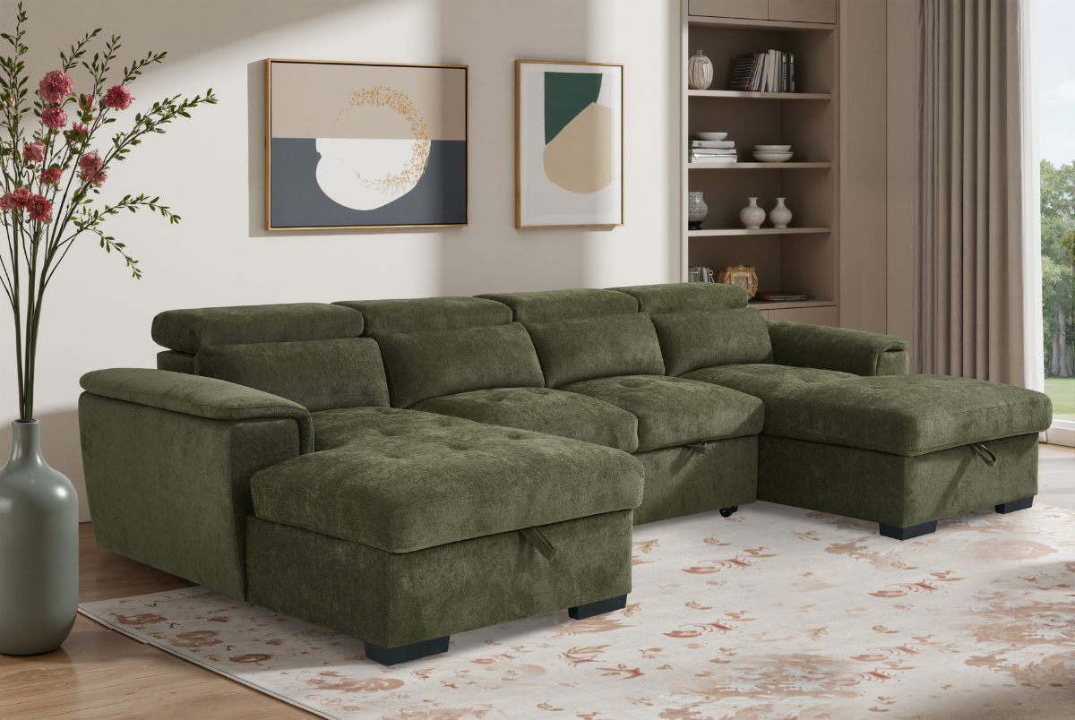 Luna U Shape Corner Sofabed in Green - AMC Furniture